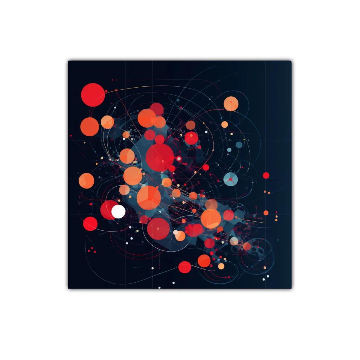 Composición abstracta con círculos rojos y naranjas vibrantes