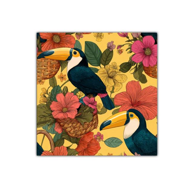 Cuadro decorativo con tucanes y flores tropicales coloridas