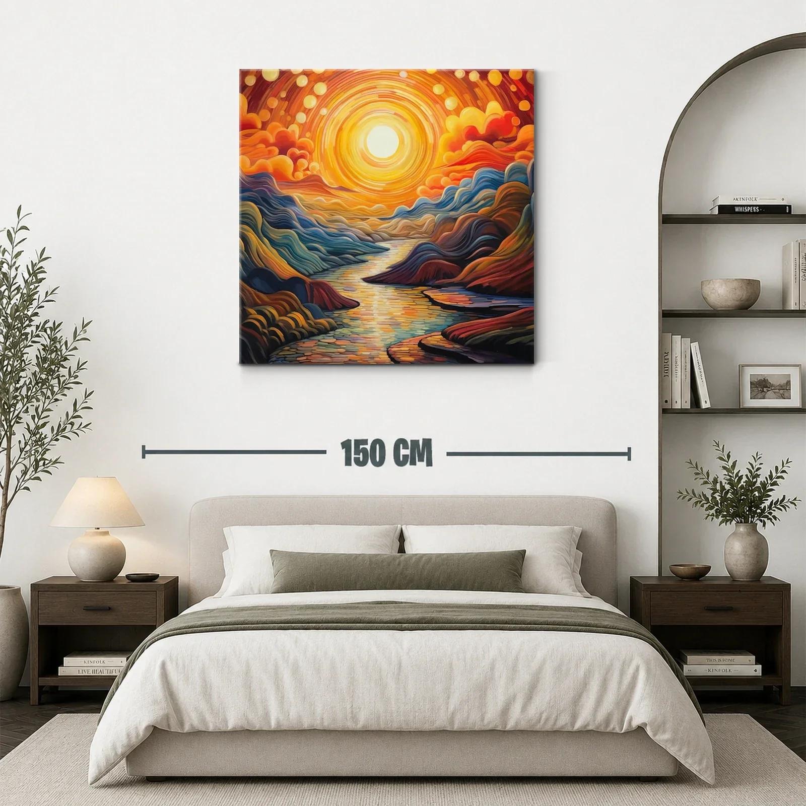 Paisaje vibrante con río iluminado por sol radiante — miniatura 3
