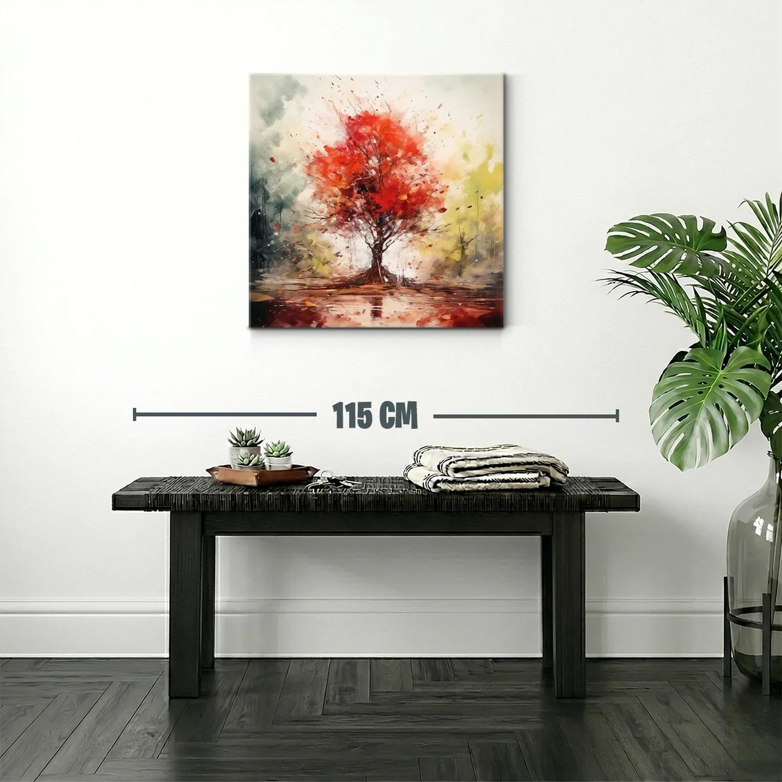 Árbol en otoño con vibrantes tonos rojos y ambiente sereno — miniatura 2