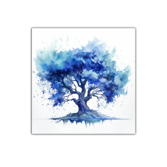Árbol en tonos azules con estilo acuarela moderno