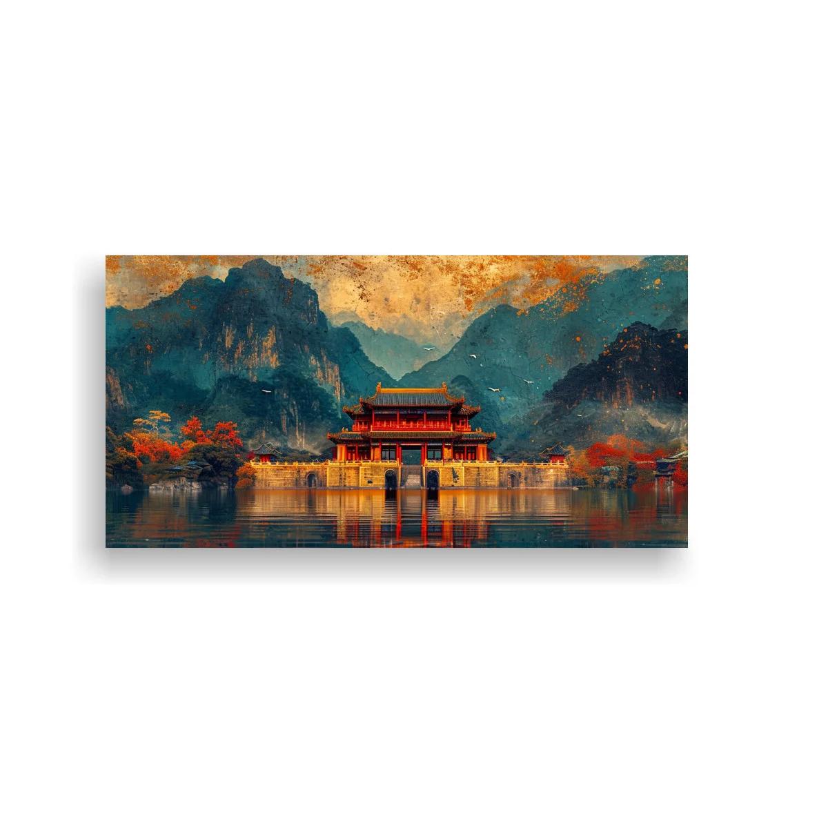 Cuadro pabellón oriental junto al lago con reflejo amplio