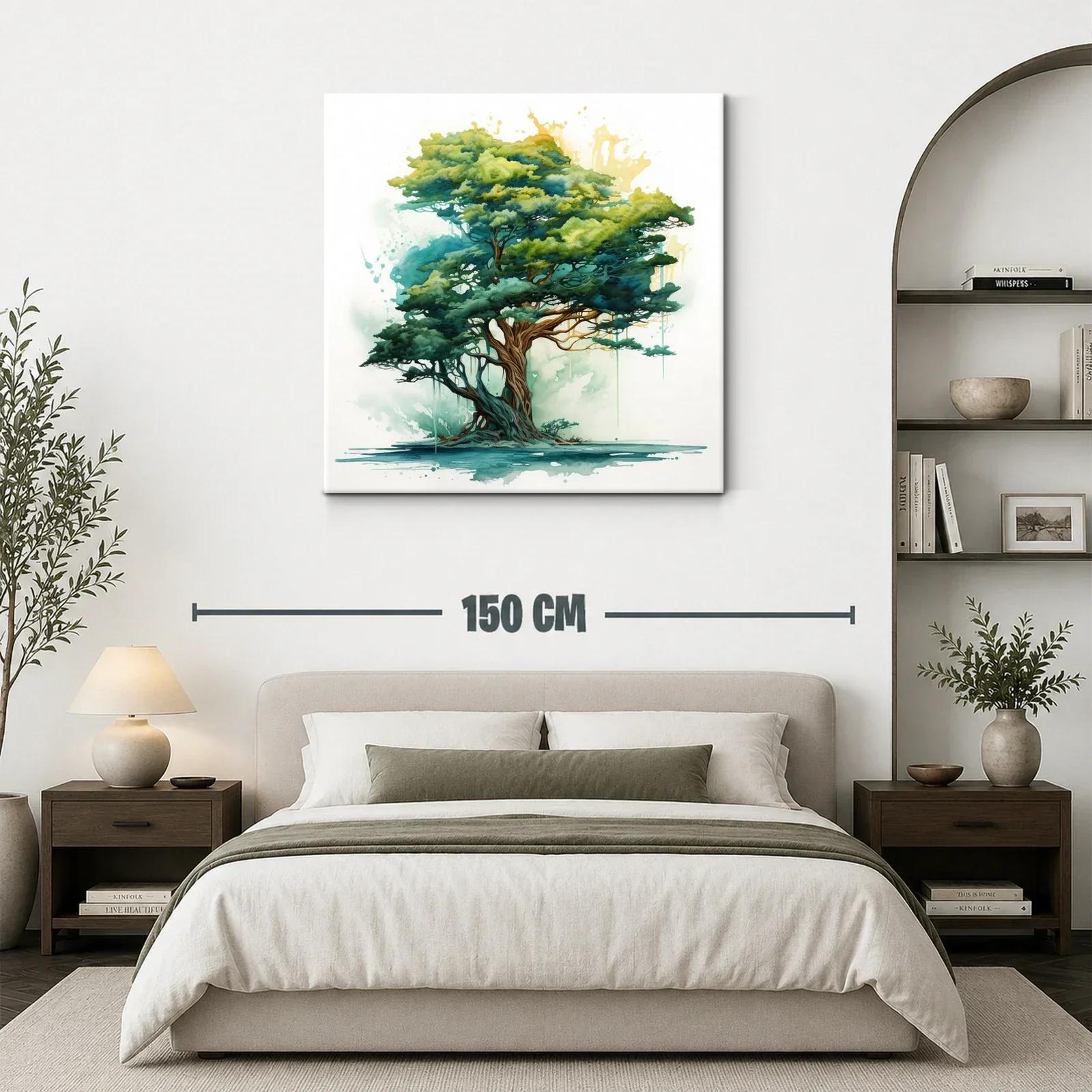 Árbol en tonos verdes con toque de acuarela y luz dorada — miniatura 3