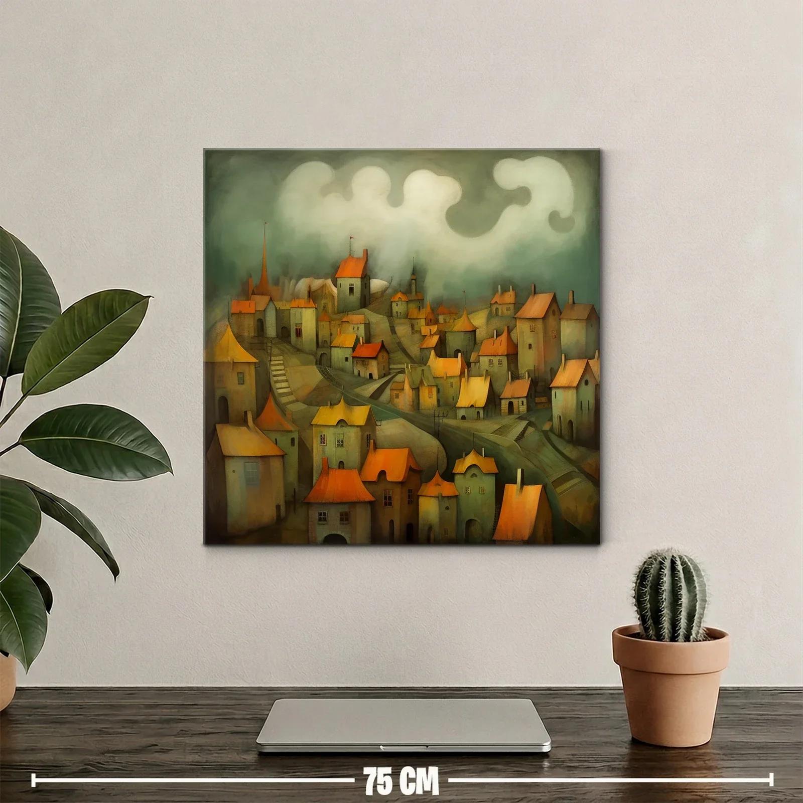 Pueblo Encantado con Tejados Naranjas y Niebla Suave — miniatura 2