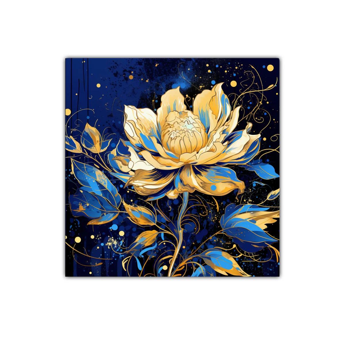 Flor dorada y azul sobre fondo oscuro con estilo elegante — imagen principal