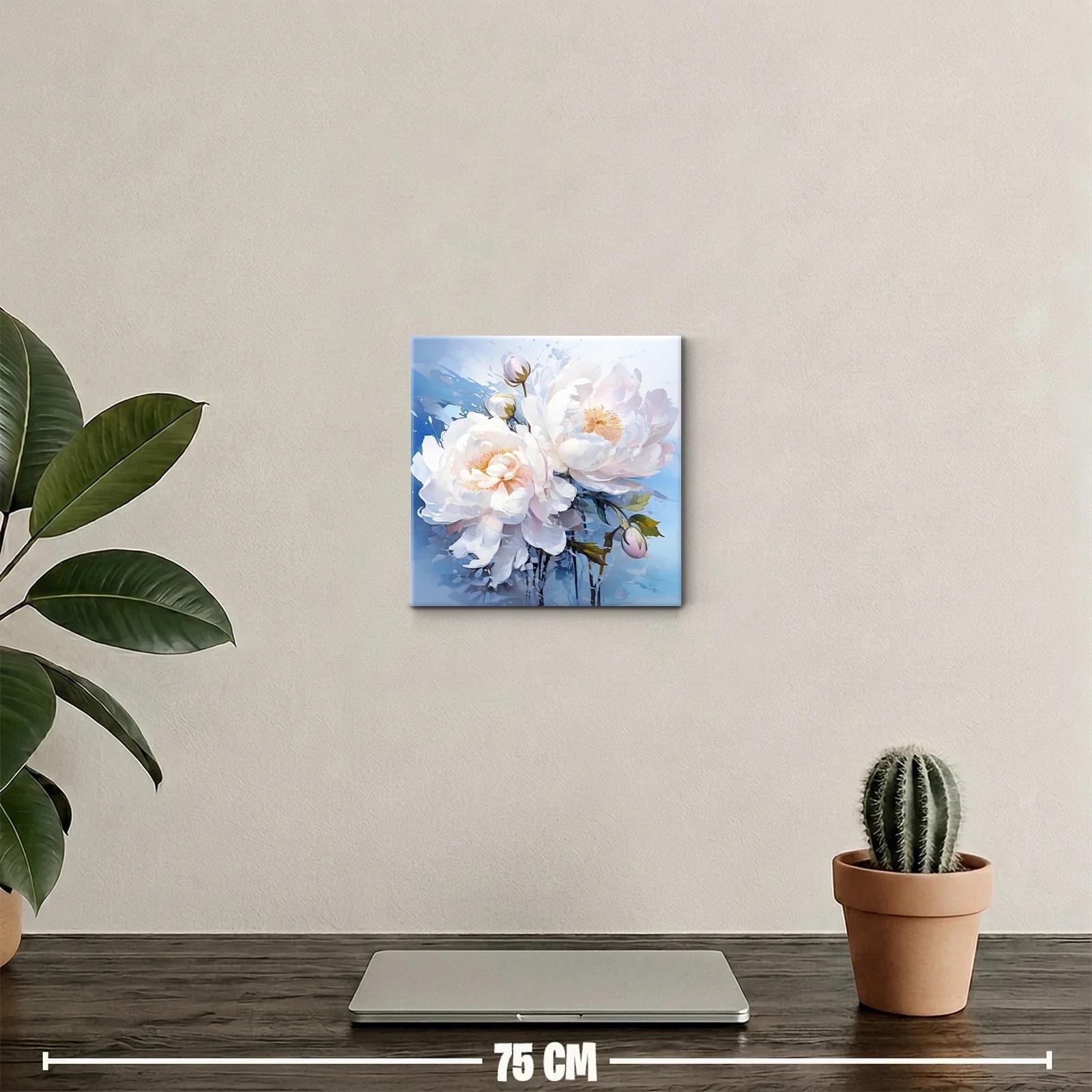Cuadro decorativo de flores blancas con fondo azul suave — miniatura 2
