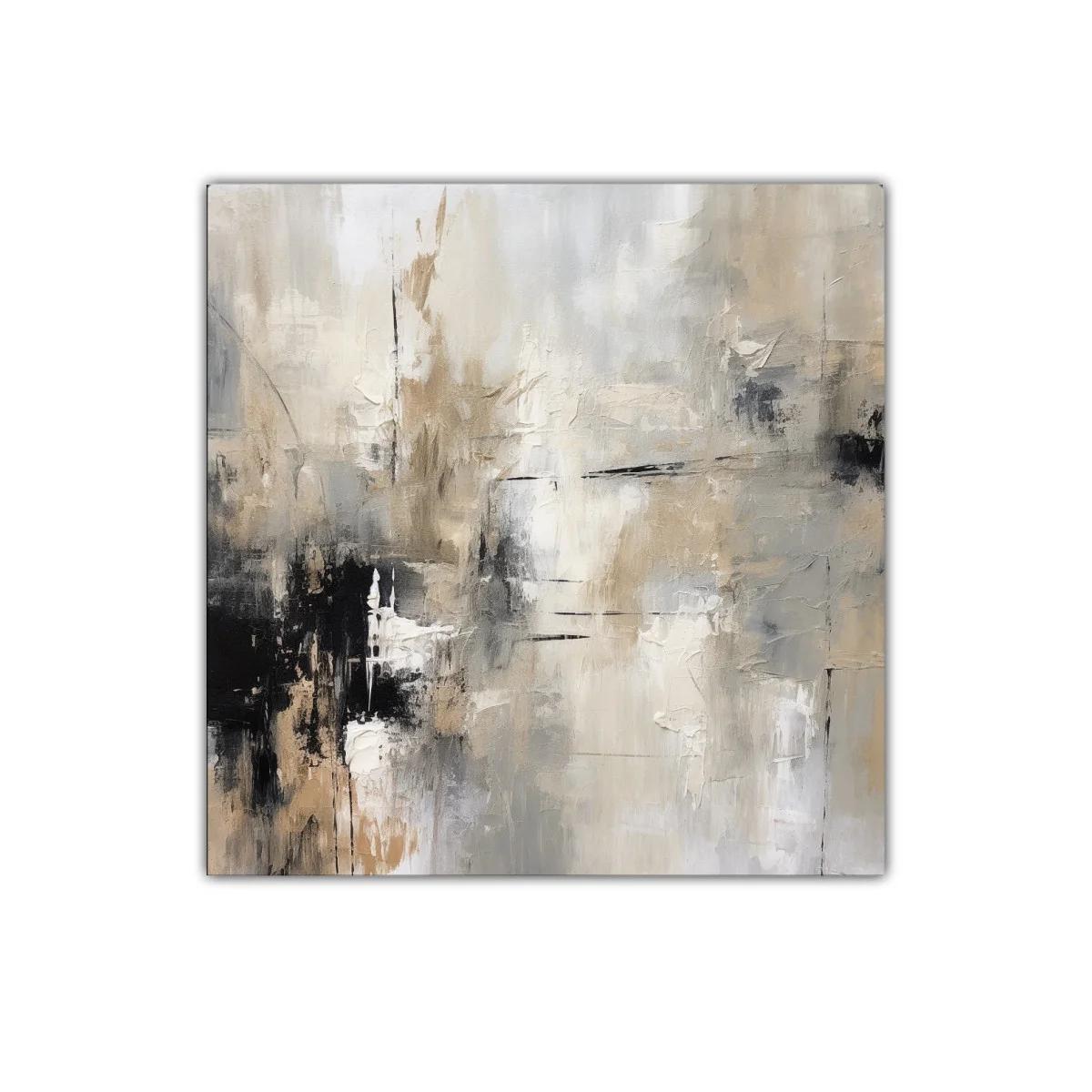 Cuadro abstracto en tonos neutros y negro para decoración
