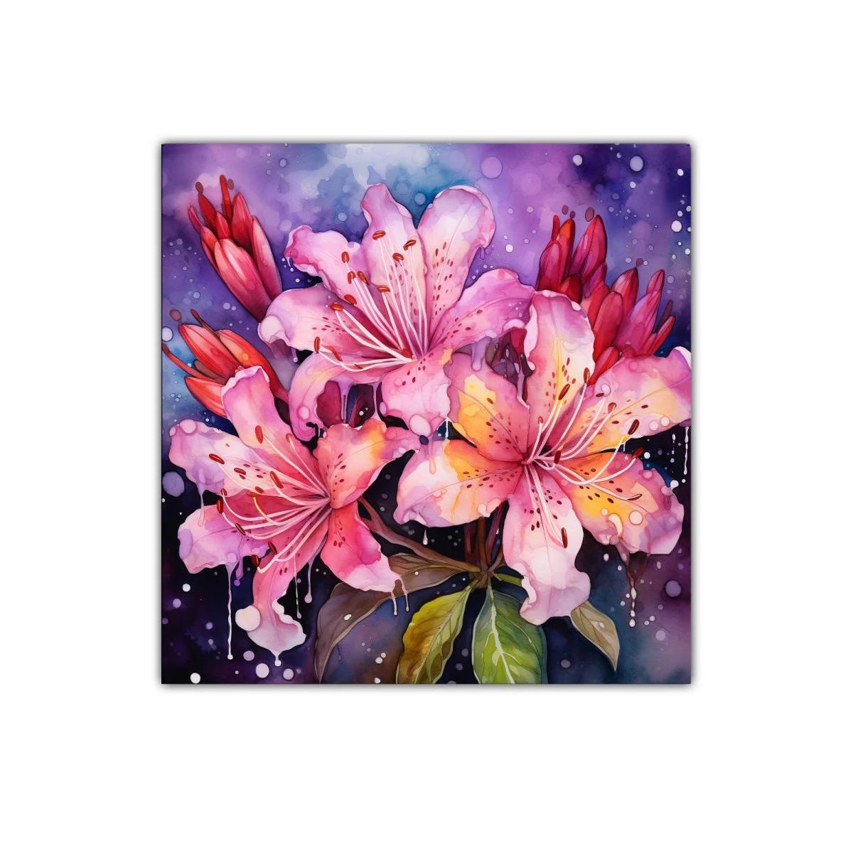 Cuadro decorativo con delicadas flores en tonos rosados y púrpuras