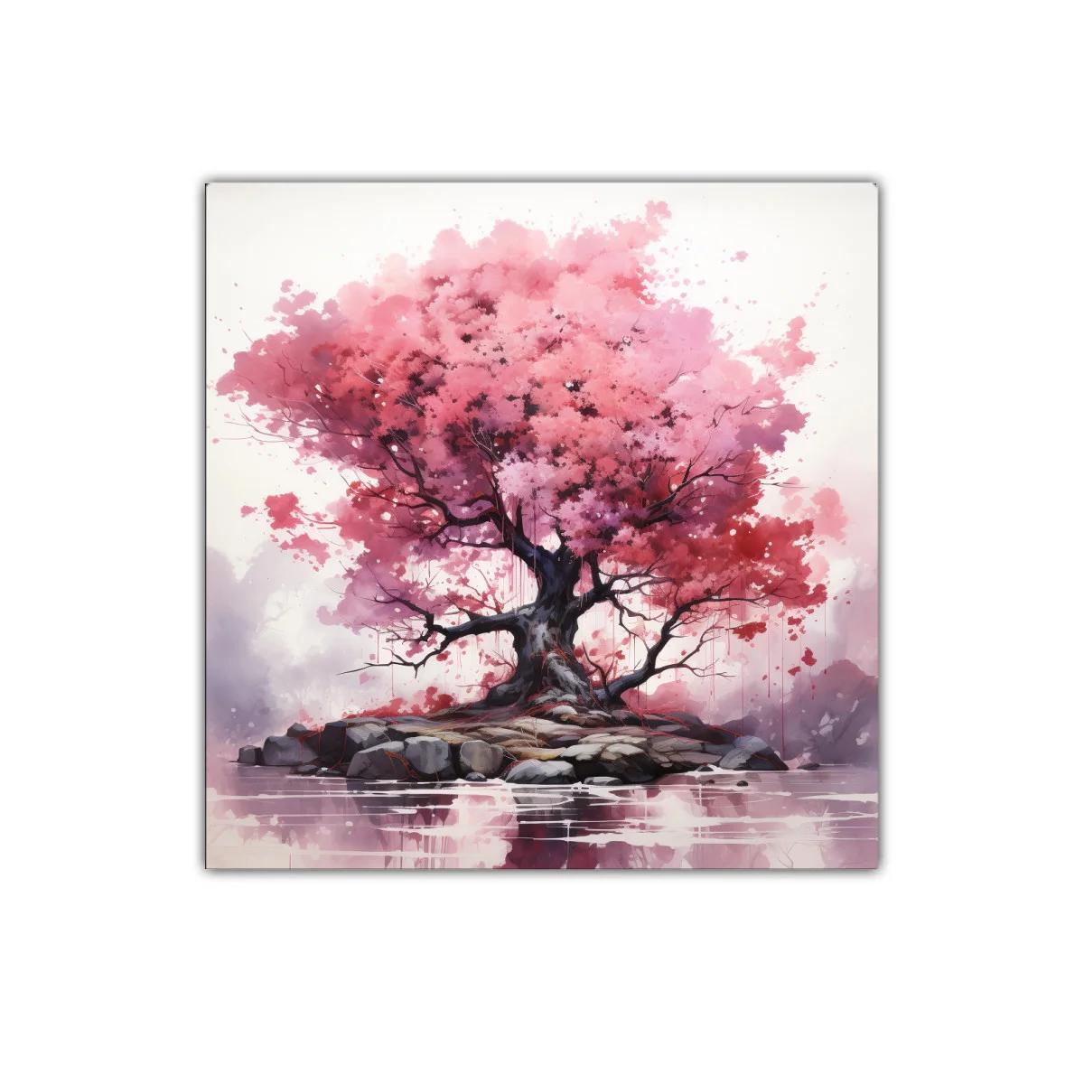 Árbol con Follaje Rosa en Isla Rocosa — imagen principal