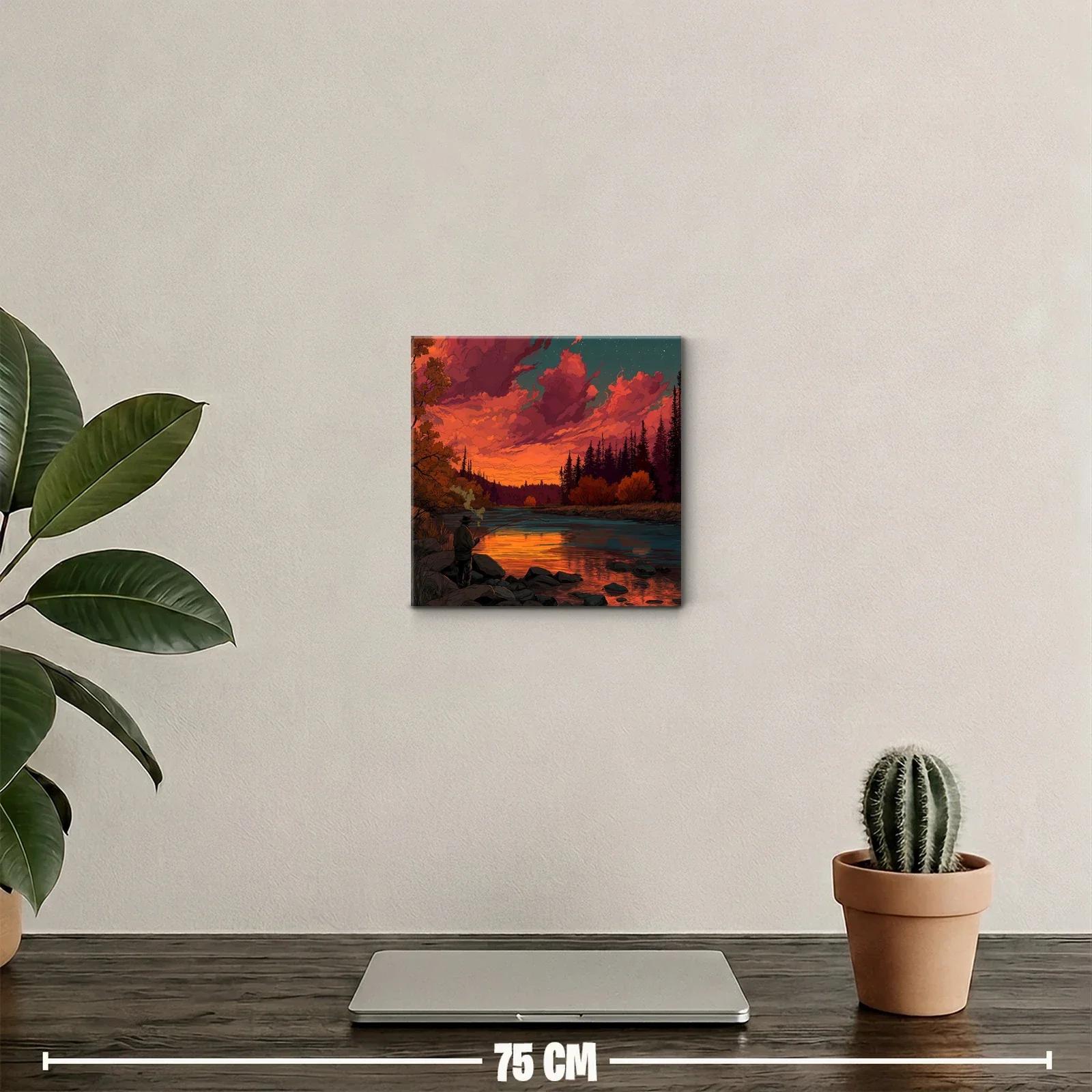 Puesta de sol vibrante en río con pescador solitario — miniatura 2
