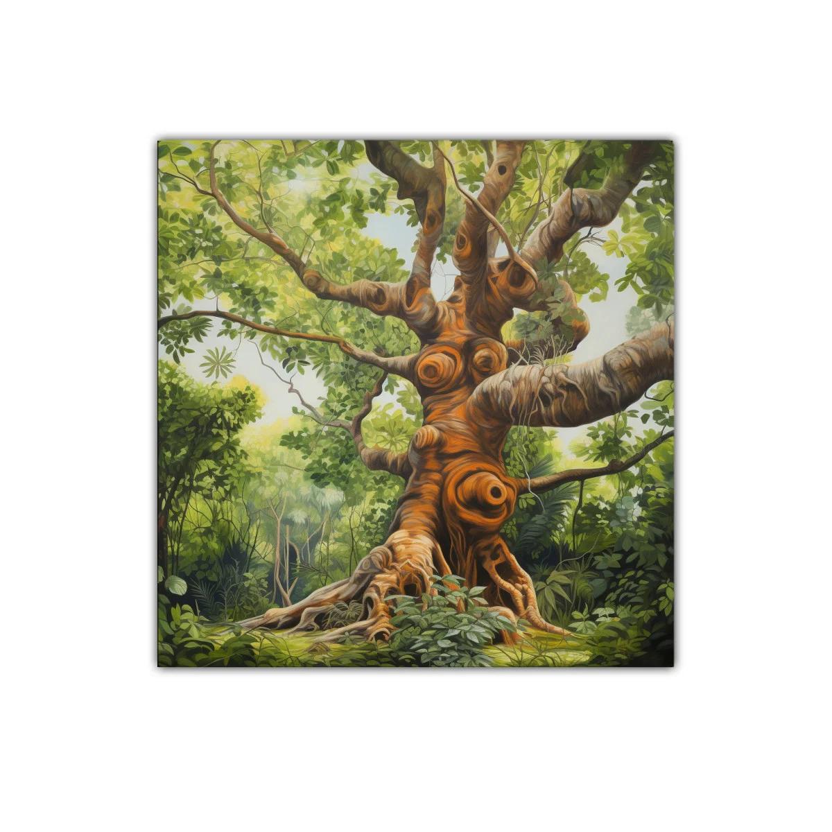 Majestuoso árbol en bosque verde y luces cálidas — imagen principal