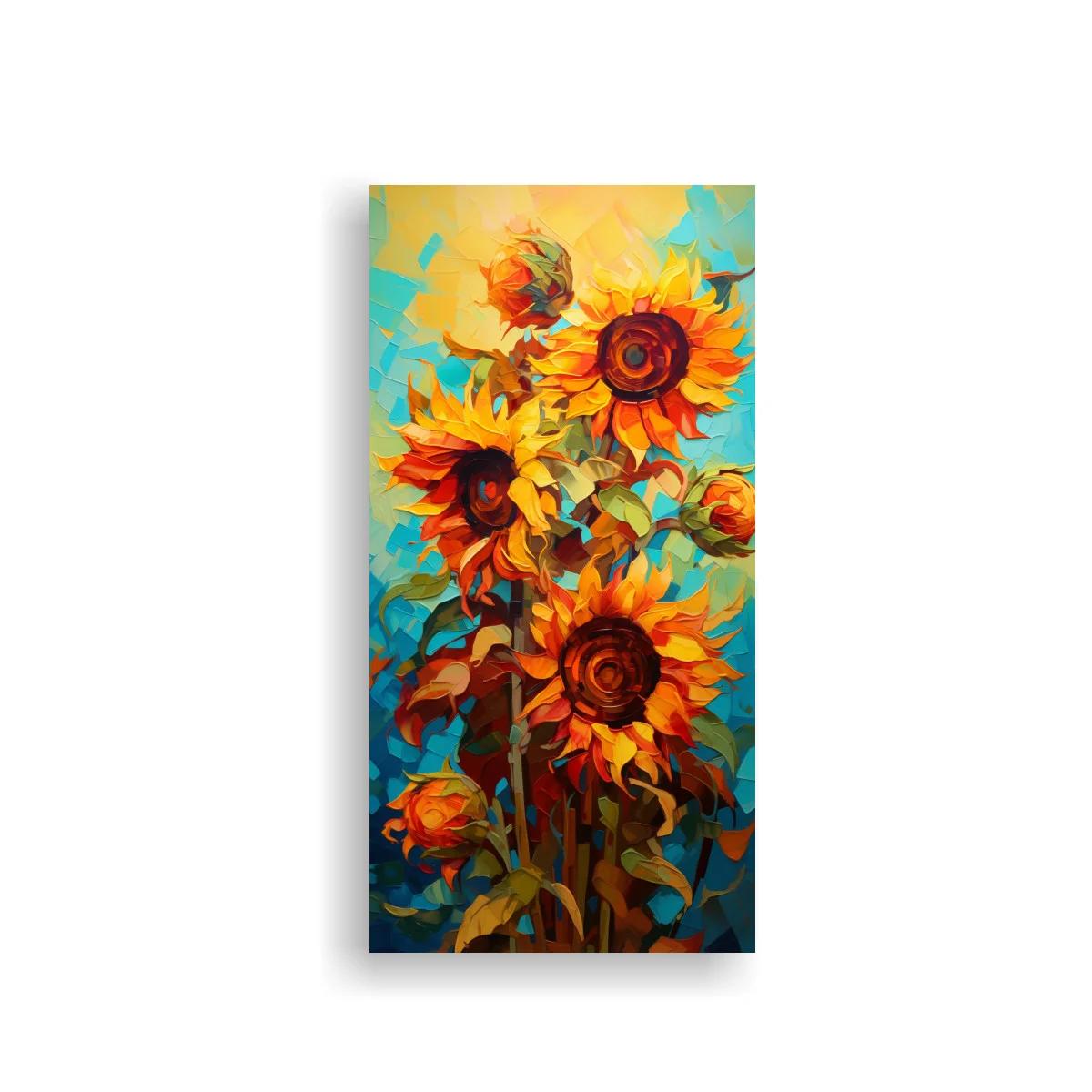 Cuadro de girasoles altos con fondo azul turquesa — imagen principal