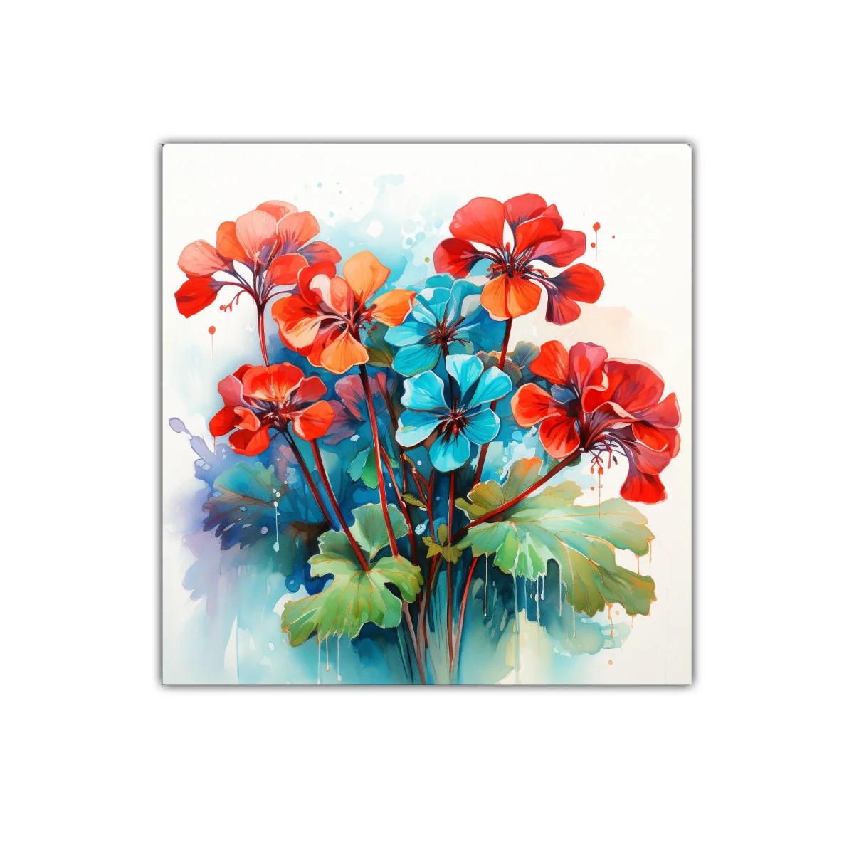 Cuadro decorativo flores vibrantes en tonos rojos y azules — imagen principal