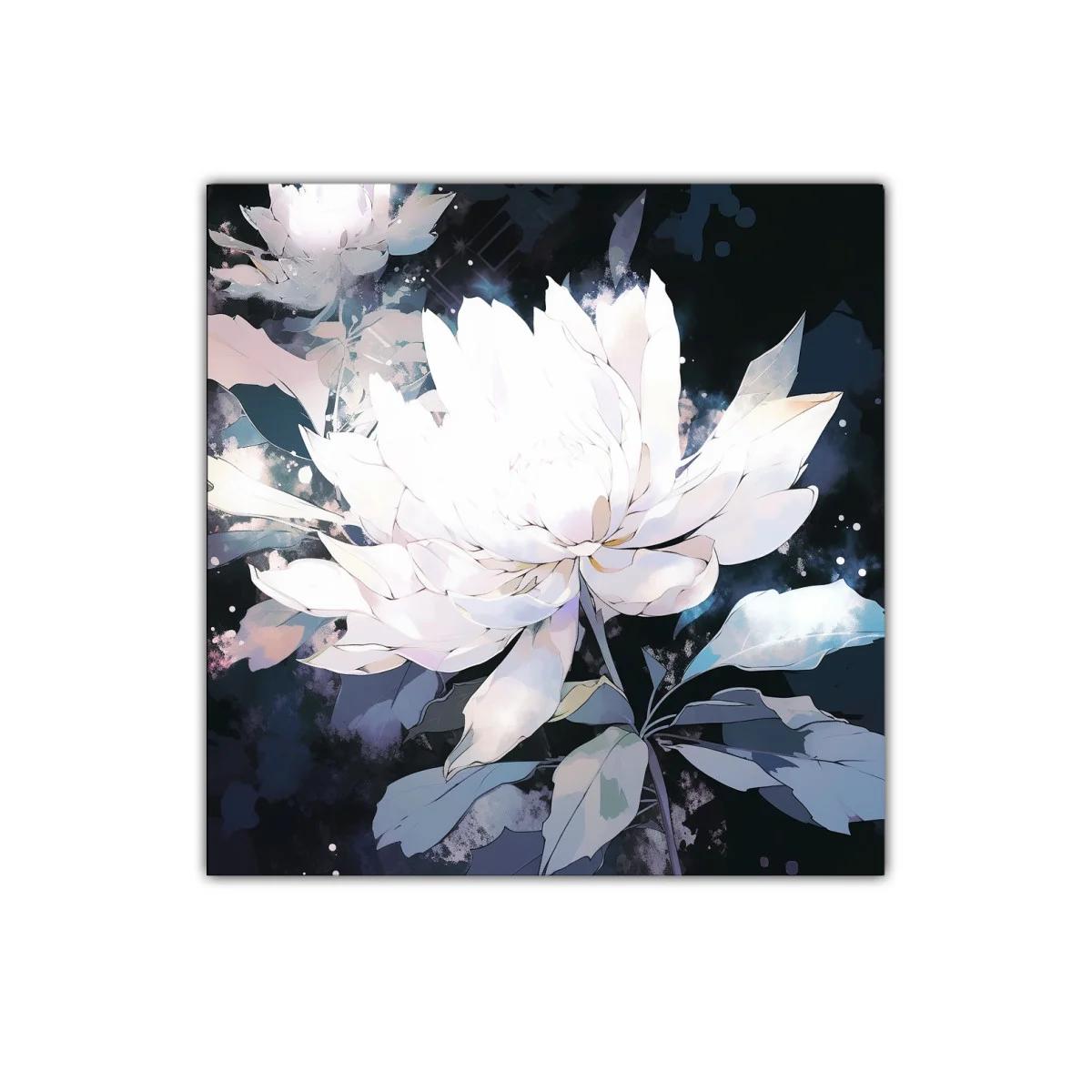 Cuadro Floral Blanco con Fondo Oscuro y Detalles Elegantes