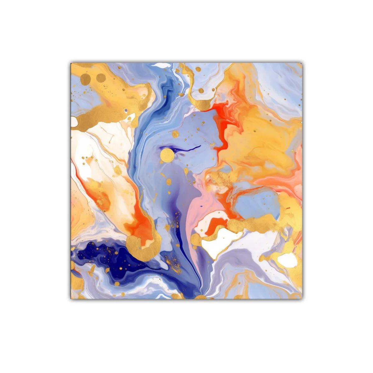 Cuadro abstracto con efectos dorados y colores vibrantes — miniatura 1