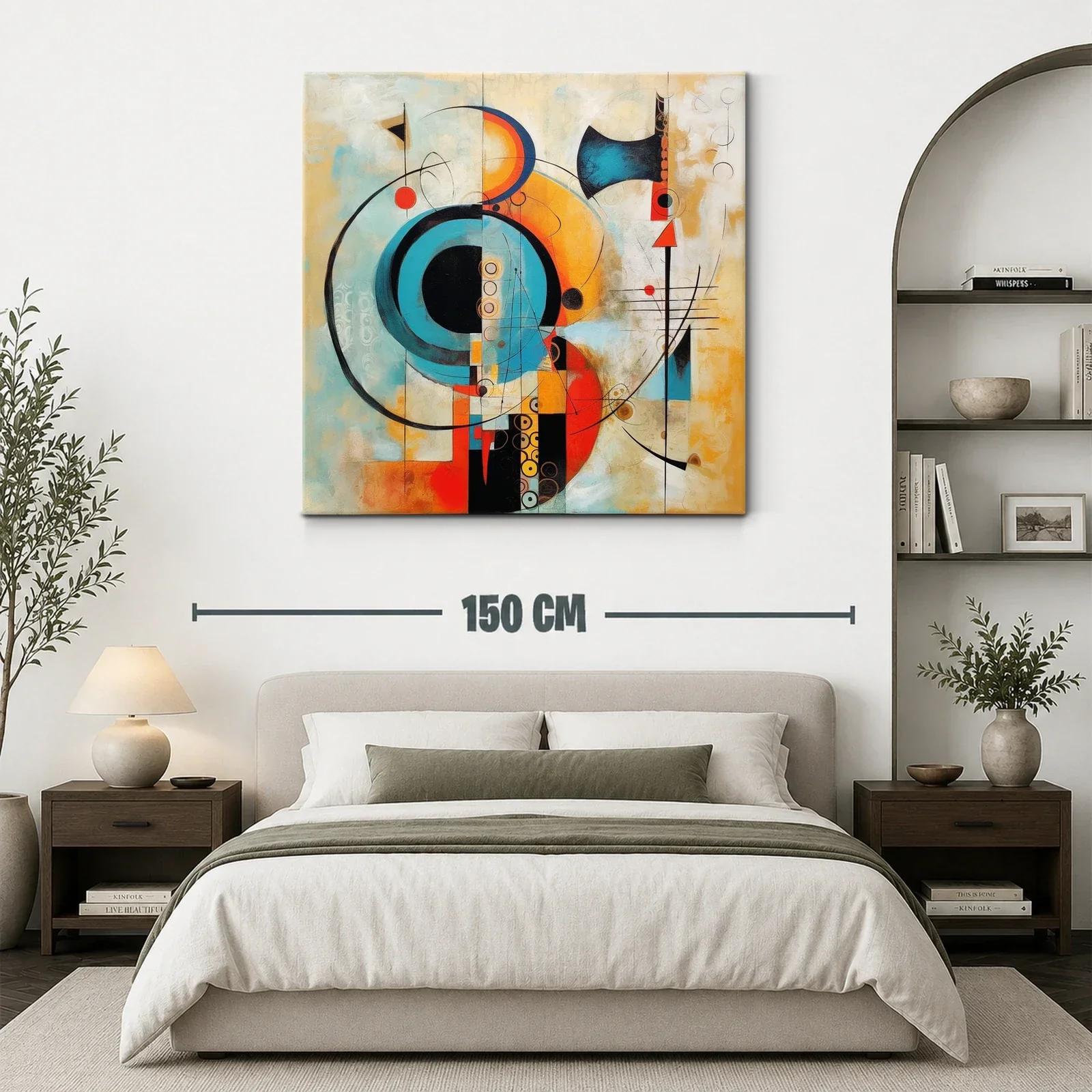 Composición abstracta con círculos y líneas en tonos cálidos y turquesa — miniatura 3
