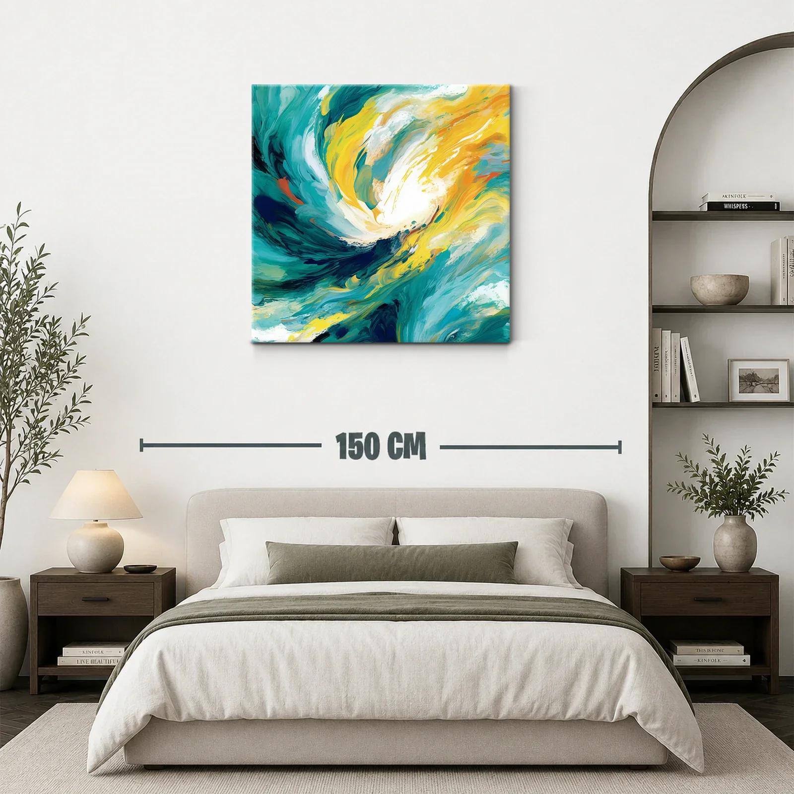 Cuadro abstracto con vibrantes tonos turquesa y amarillo — miniatura 3