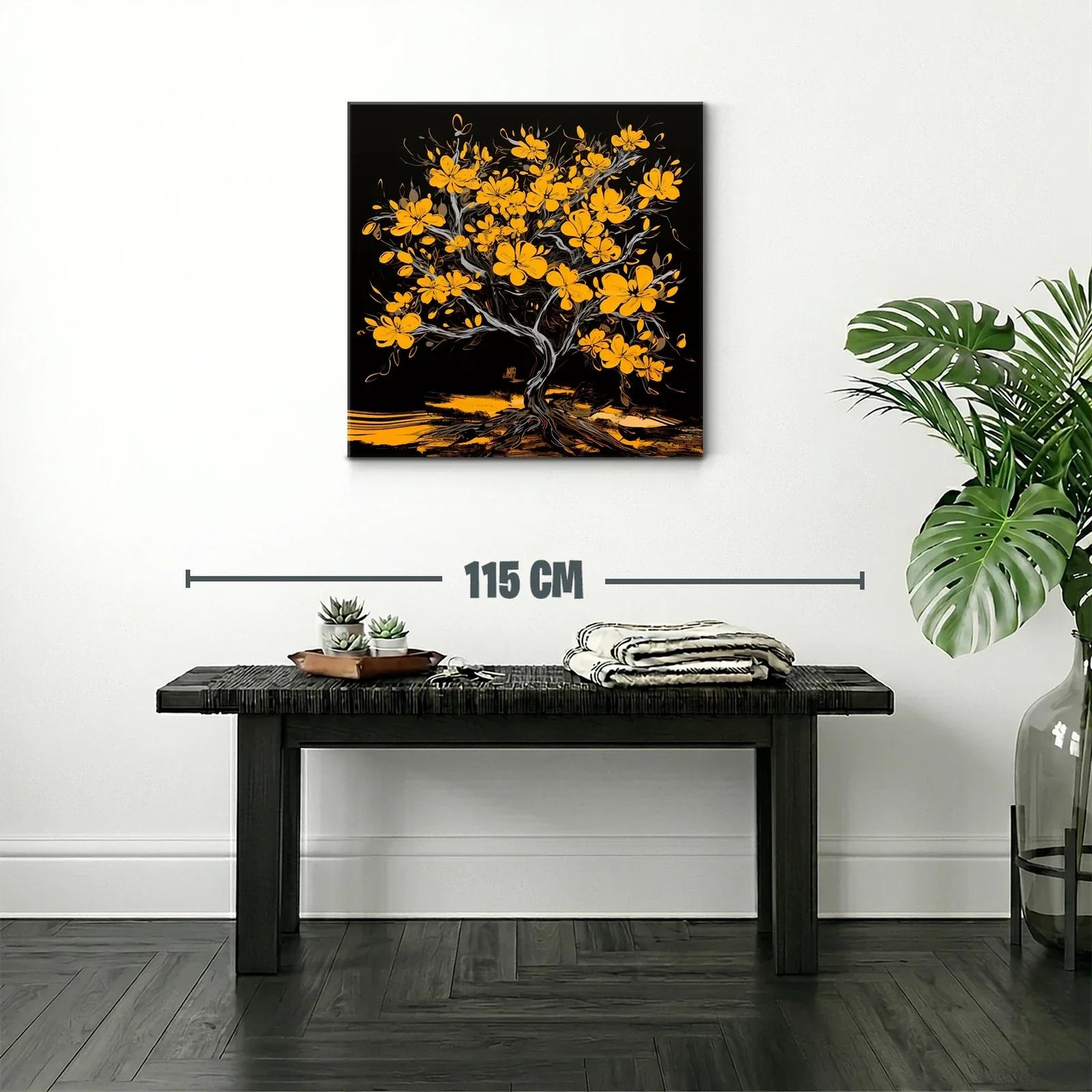Árbol con flores amarillas sobre fondo negro intenso — miniatura 2