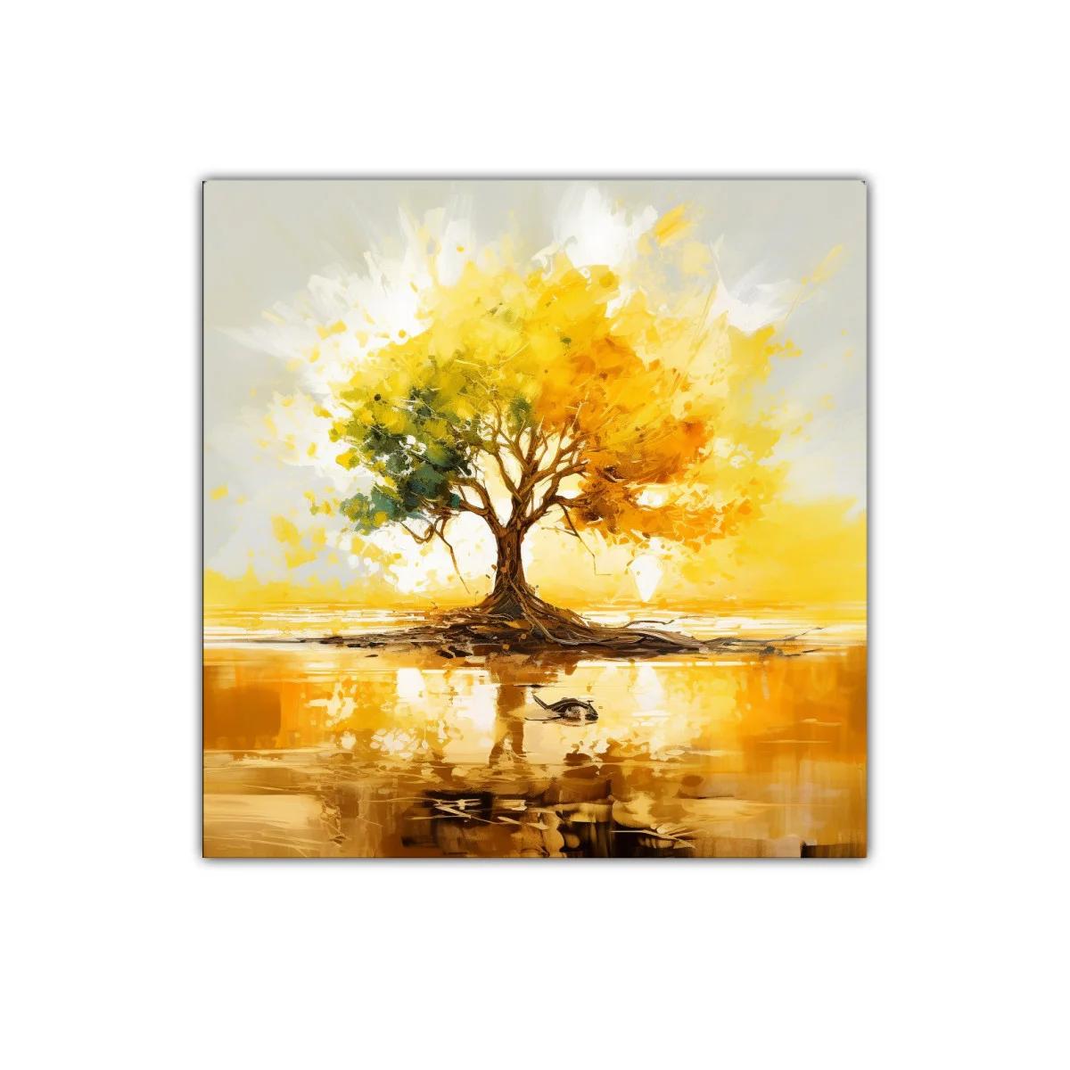Árbol dorado con reflejo en lago sereno y vibrante — imagen principal