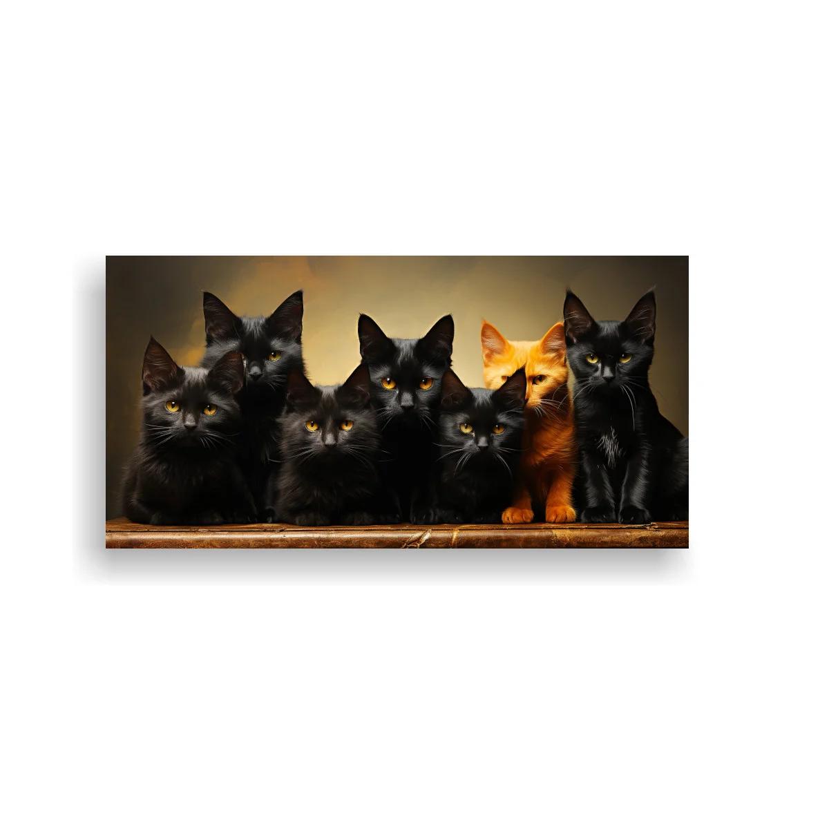 Cuadro grupo de gatos sobre superficie de madera