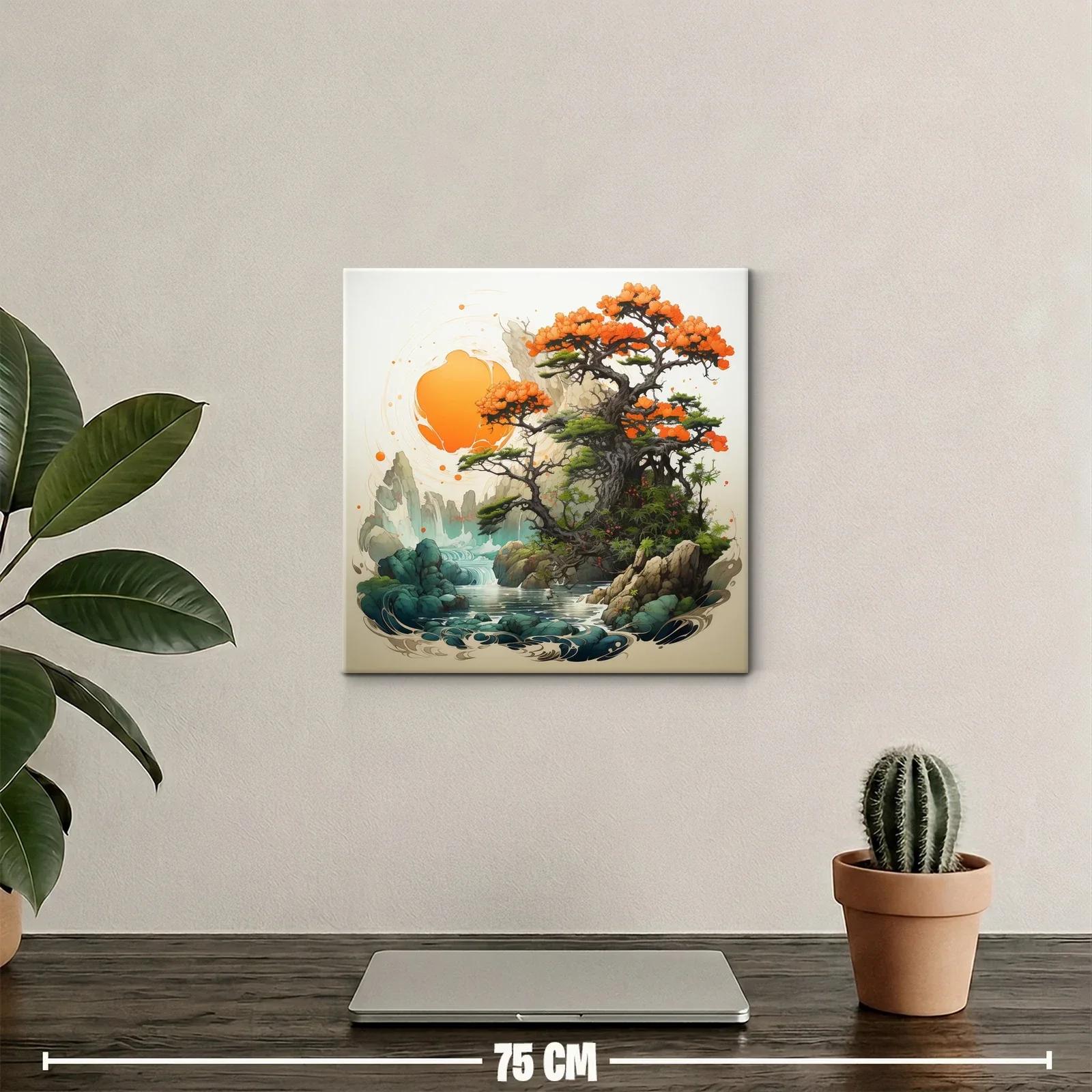 Paisaje sereno con árbol en flor y cascada mística — miniatura 2