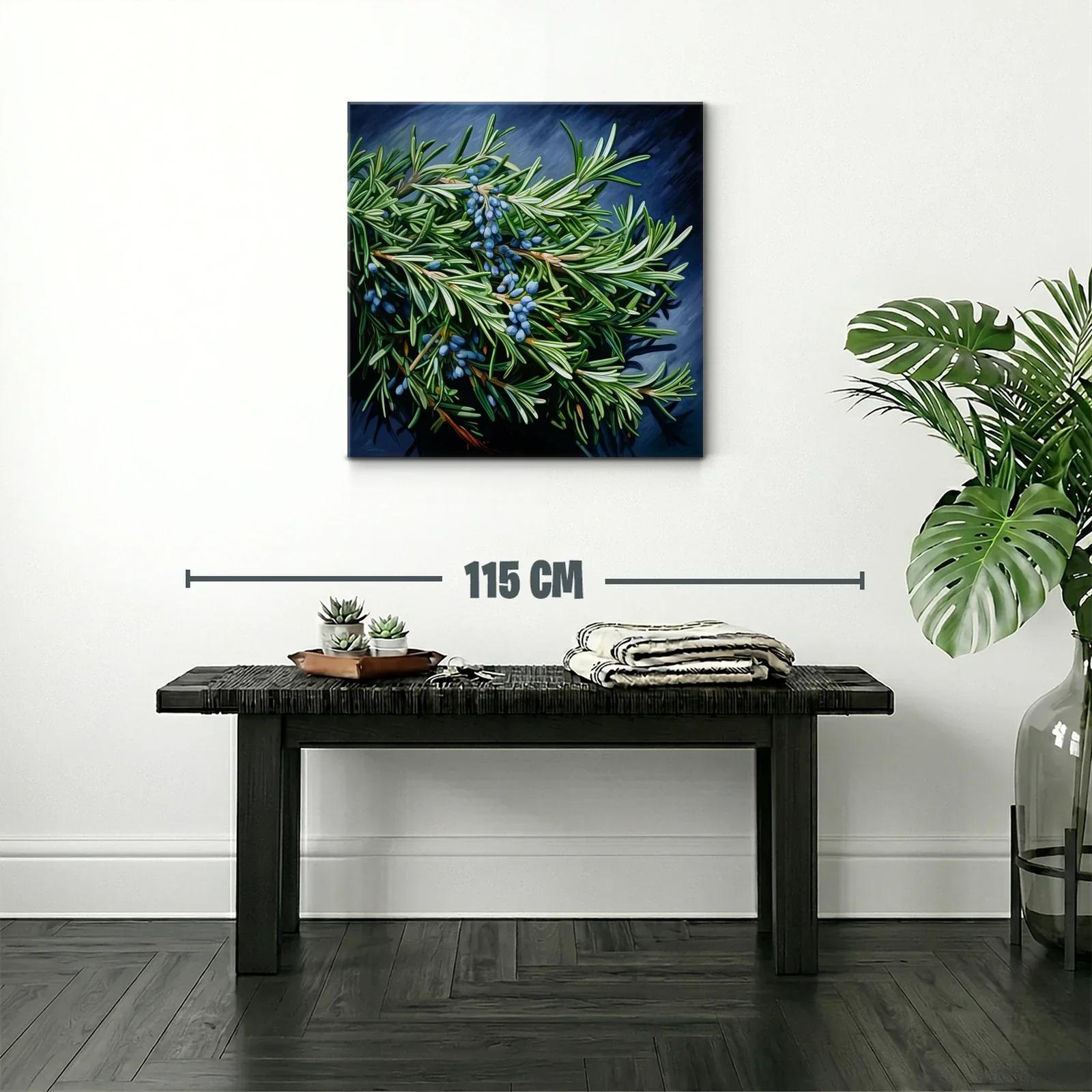 Ramas de plantas verdes con frutos azules en contraste oscuro — miniatura 2
