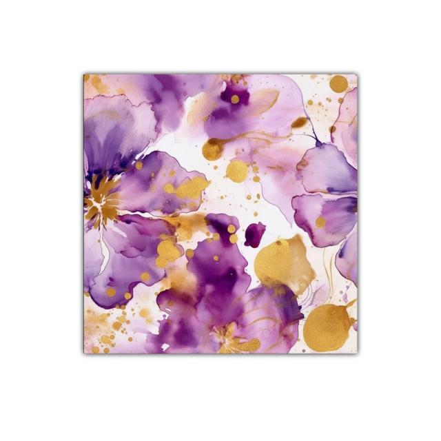 Cuadro decorativo floral con tonos morados y dorados