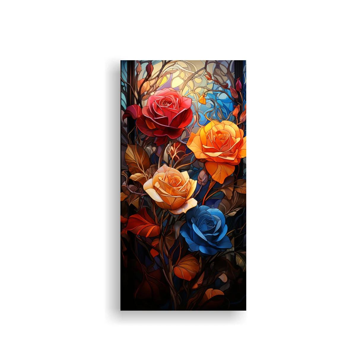 Cuadro de rosas de colores con fondo tipo vitral