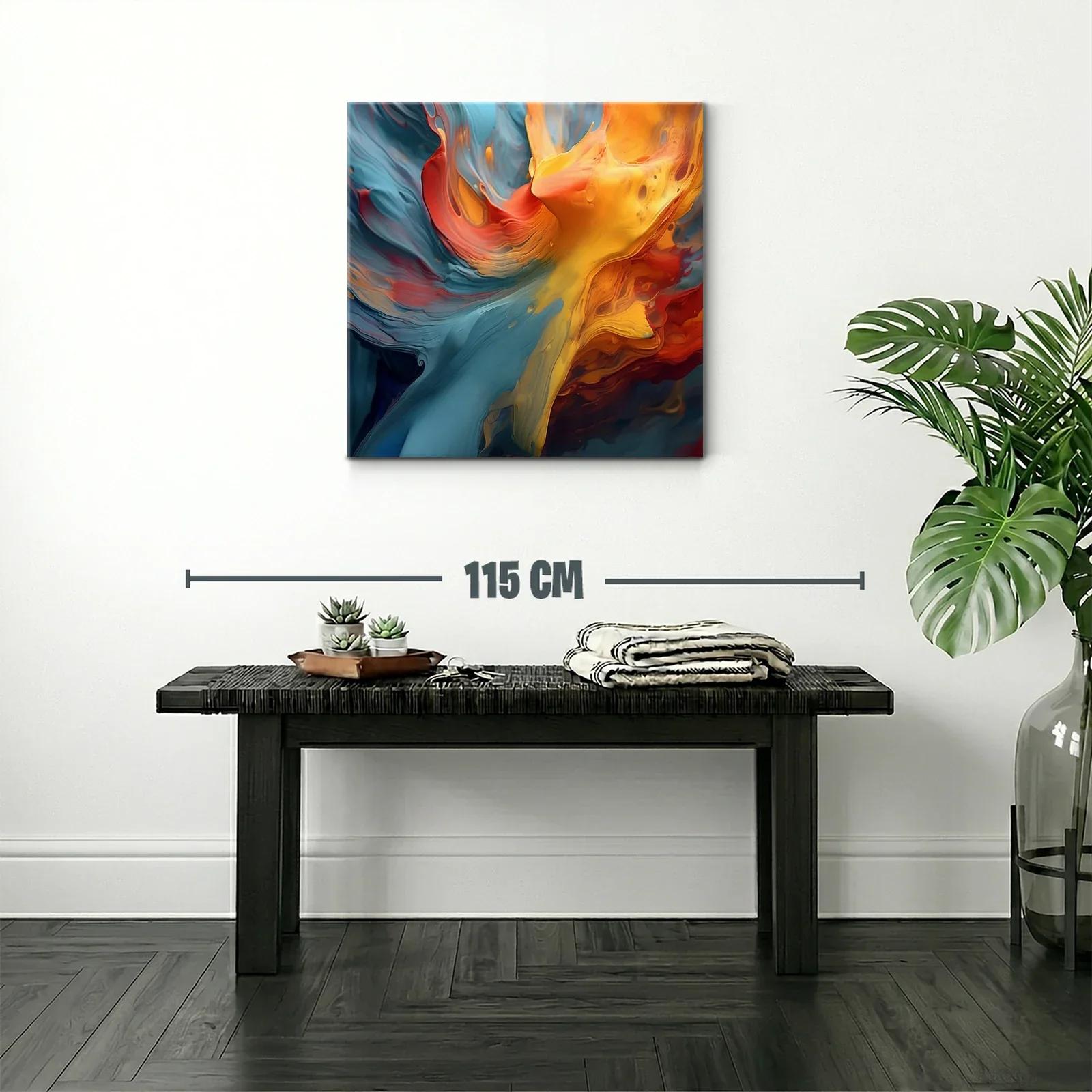 Cuadro abstracto con flujos vibrantes de azules y naranjas — miniatura 2