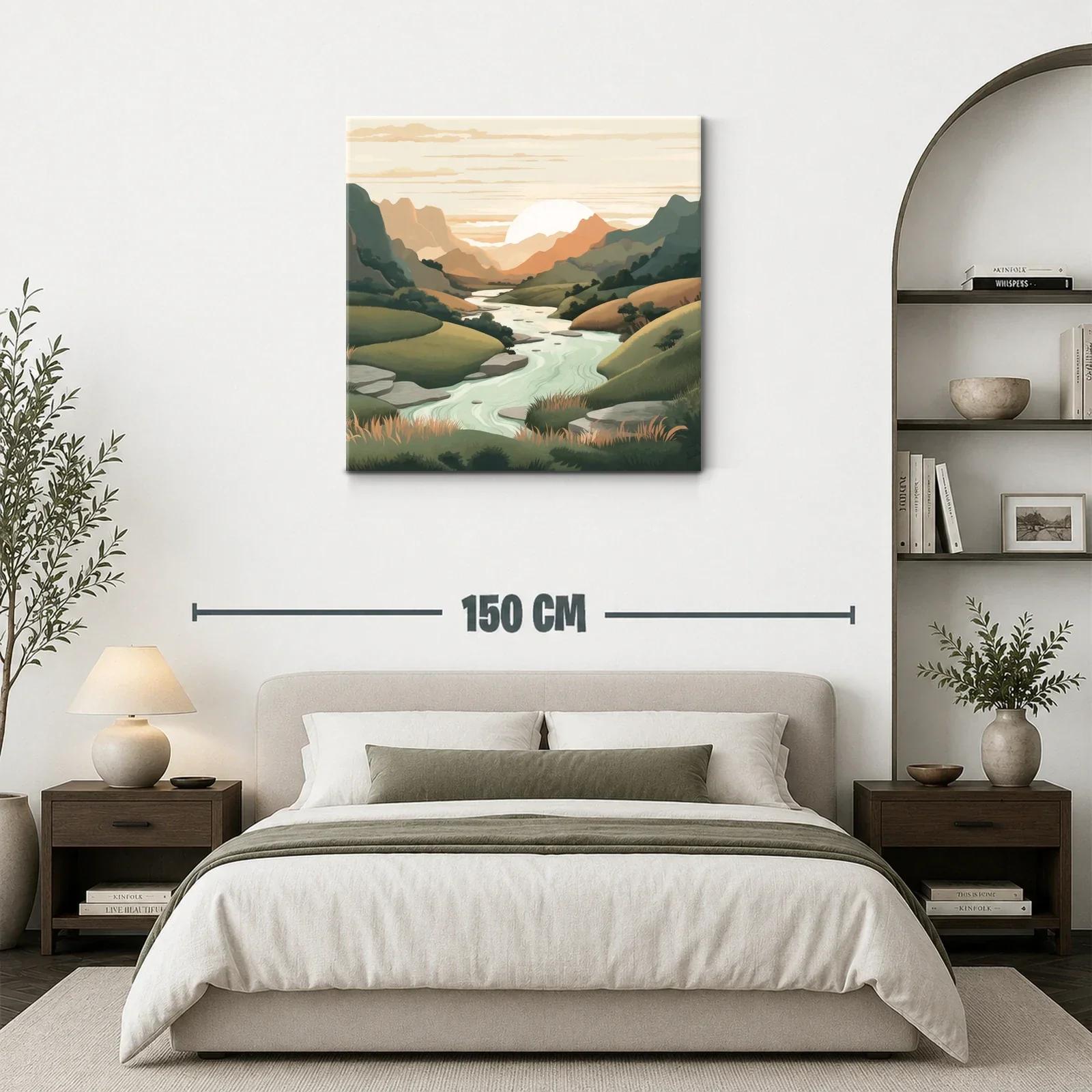 Paisaje sereno con río y montañas al atardecer — miniatura 3