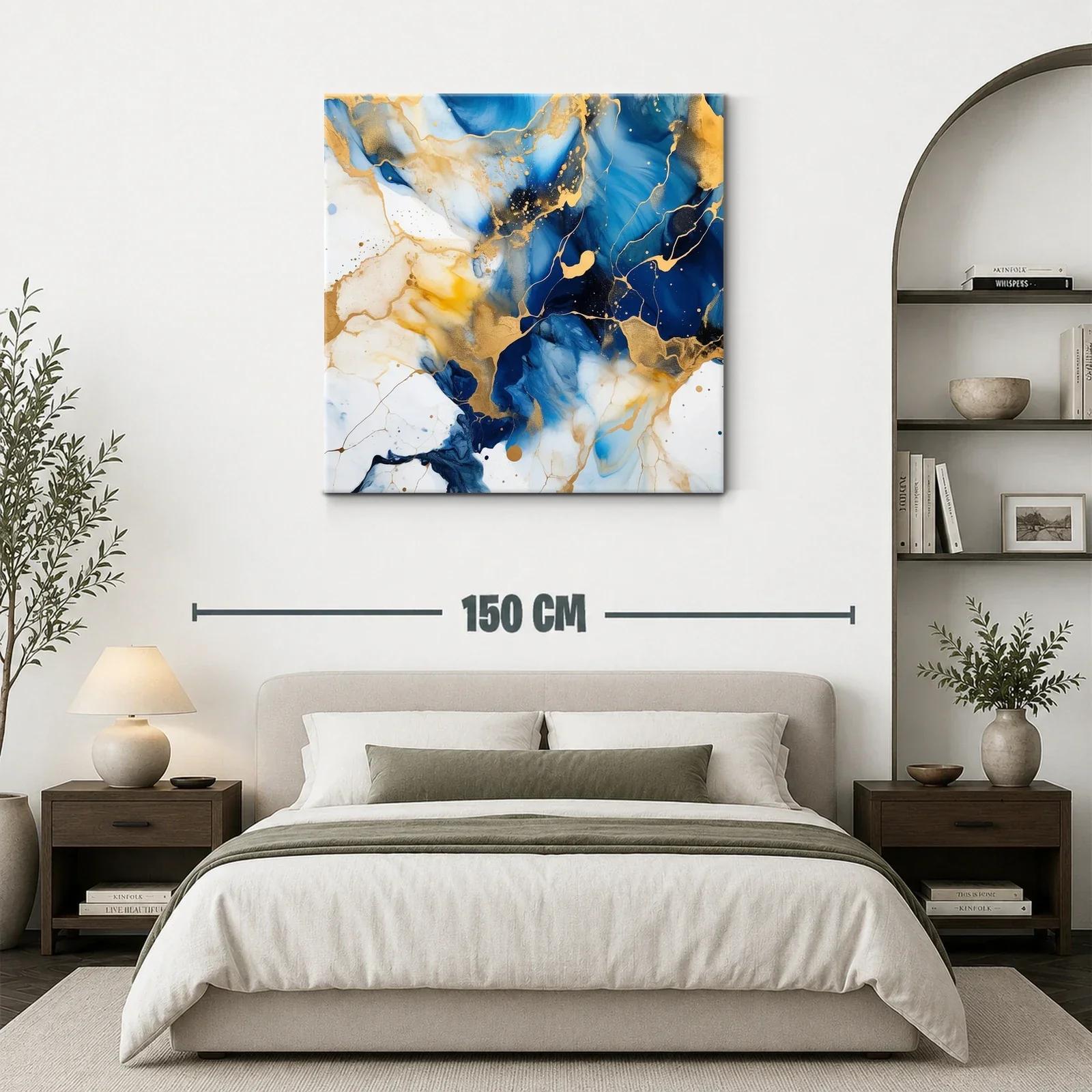 Cuadro abstracto con tonos azul y dorado brillante — miniatura 3