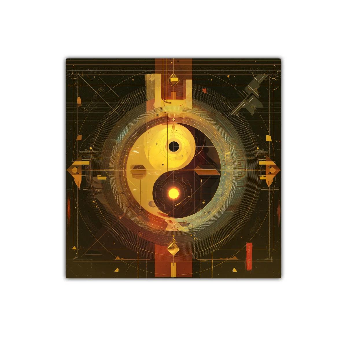 Cuadro contemporáneo con símbolo yin yang en tonos dorados — imagen principal