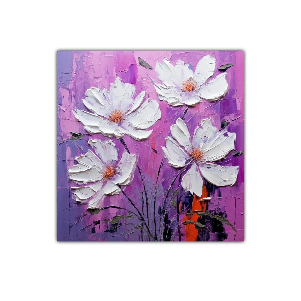 Cuadro decorativo con flores blancas sobre fondo violeta y fucsia — imagen principal