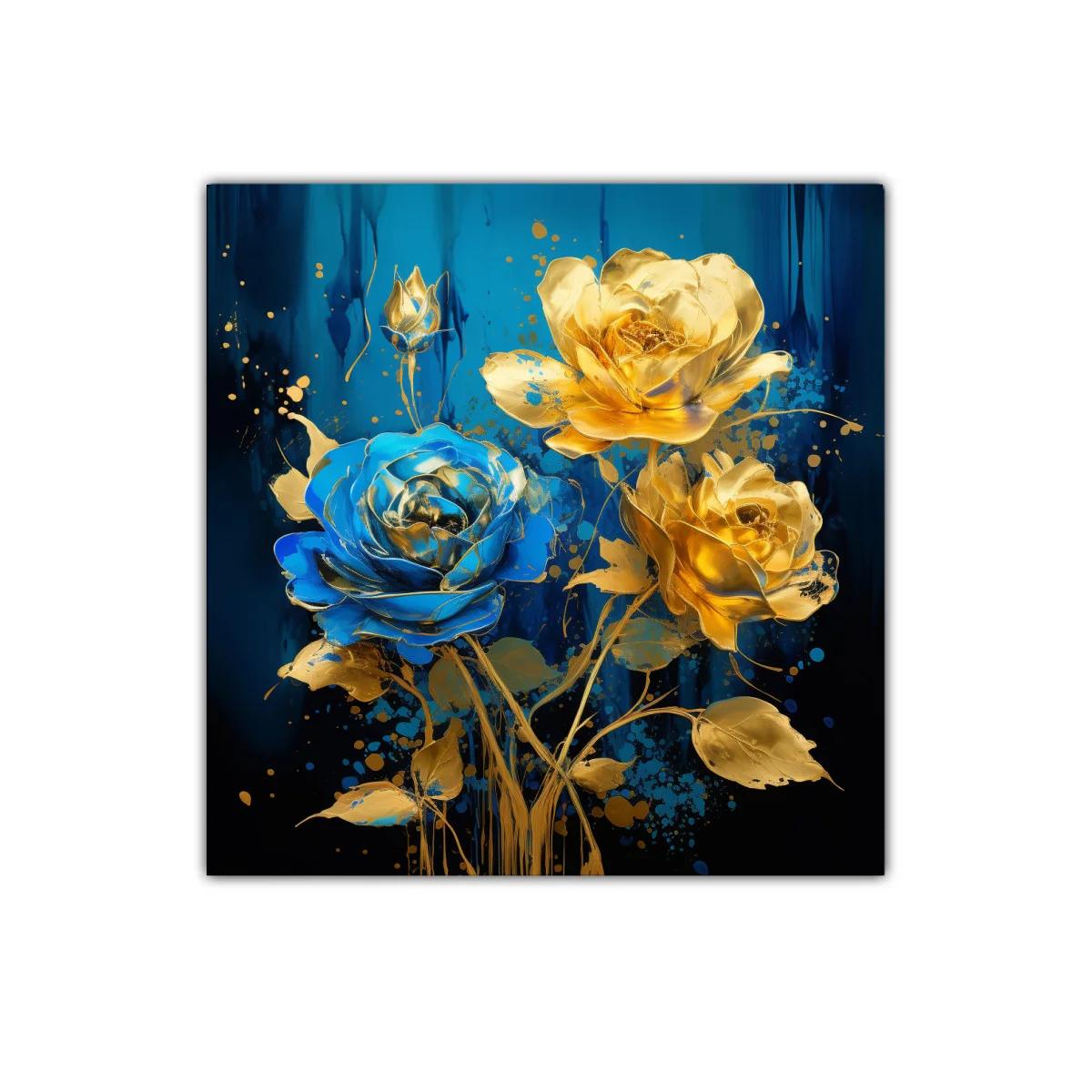 Ramo de rosas doradas y azul eléctrico vibrante — imagen principal