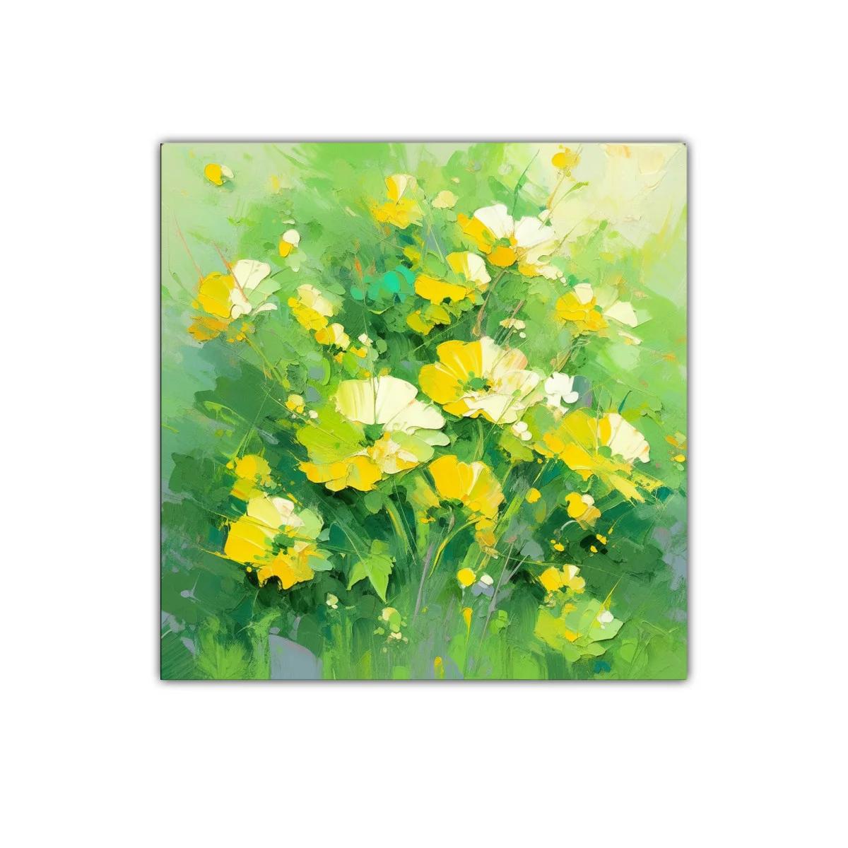 Ramo de flores amarillas sobre fondo verde vibrante — imagen principal