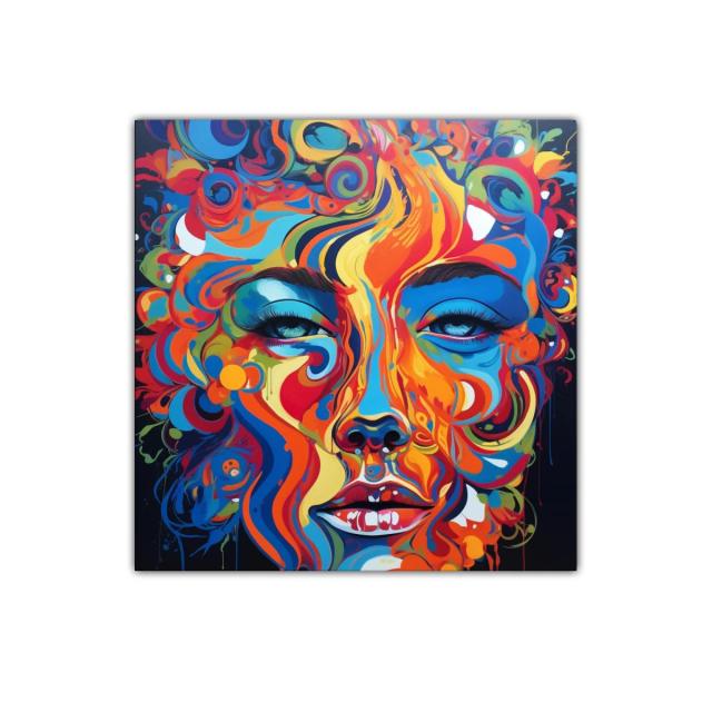 Rostro abstracto con vibrantes colores intensos y dinámicos