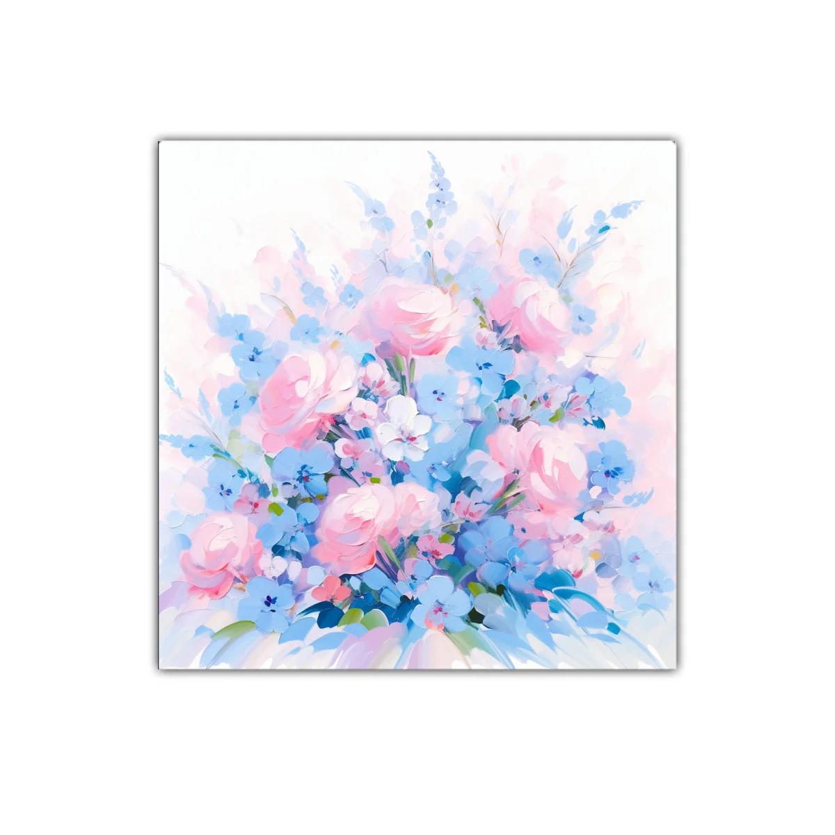 Cuadro decorativo con ramo floral en tonos pastel azules y rosas — imagen principal
