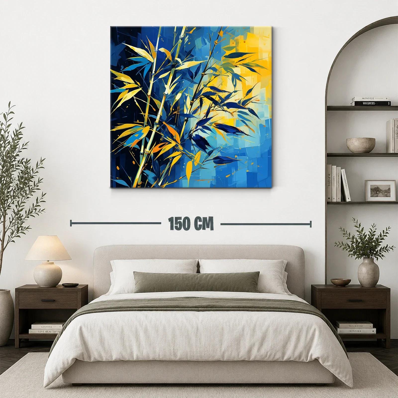 Cuadro moderno con plantas en tonos azules y amarillos vibrantes — miniatura 3