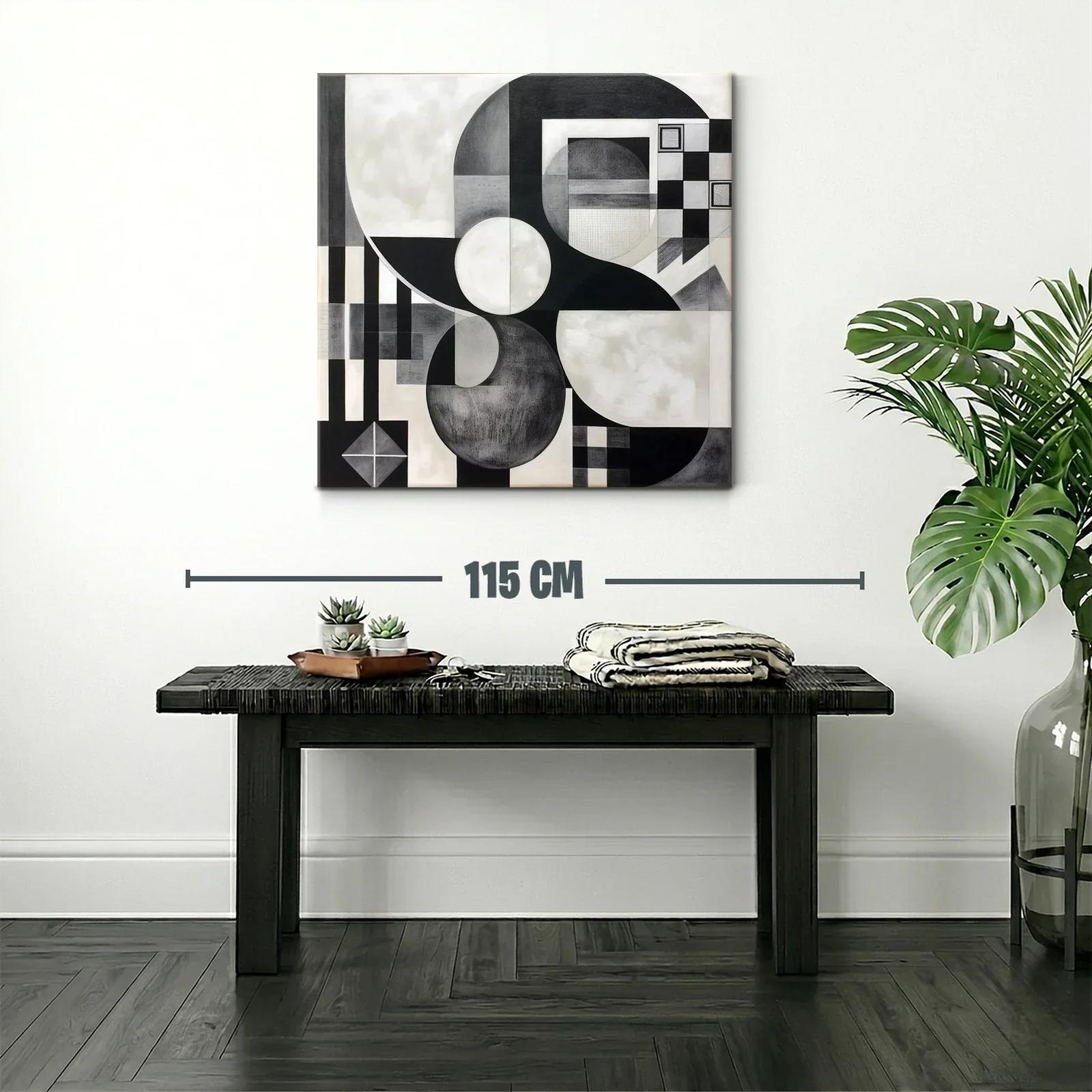 Cuadro abstracto en blanco y negro con formas geométricas — miniatura 2