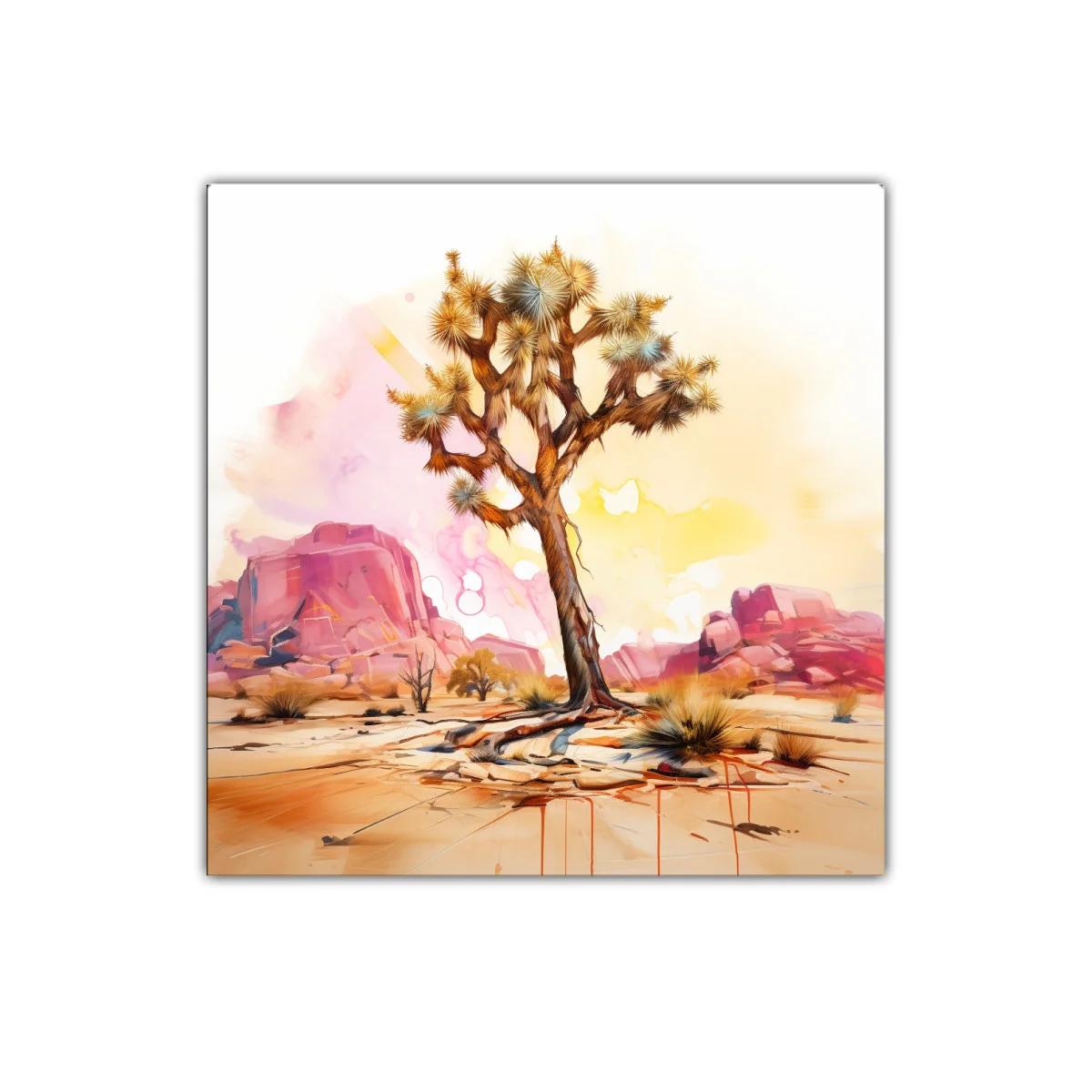 Árbol solitario en paisaje desértico cálido y vibrante