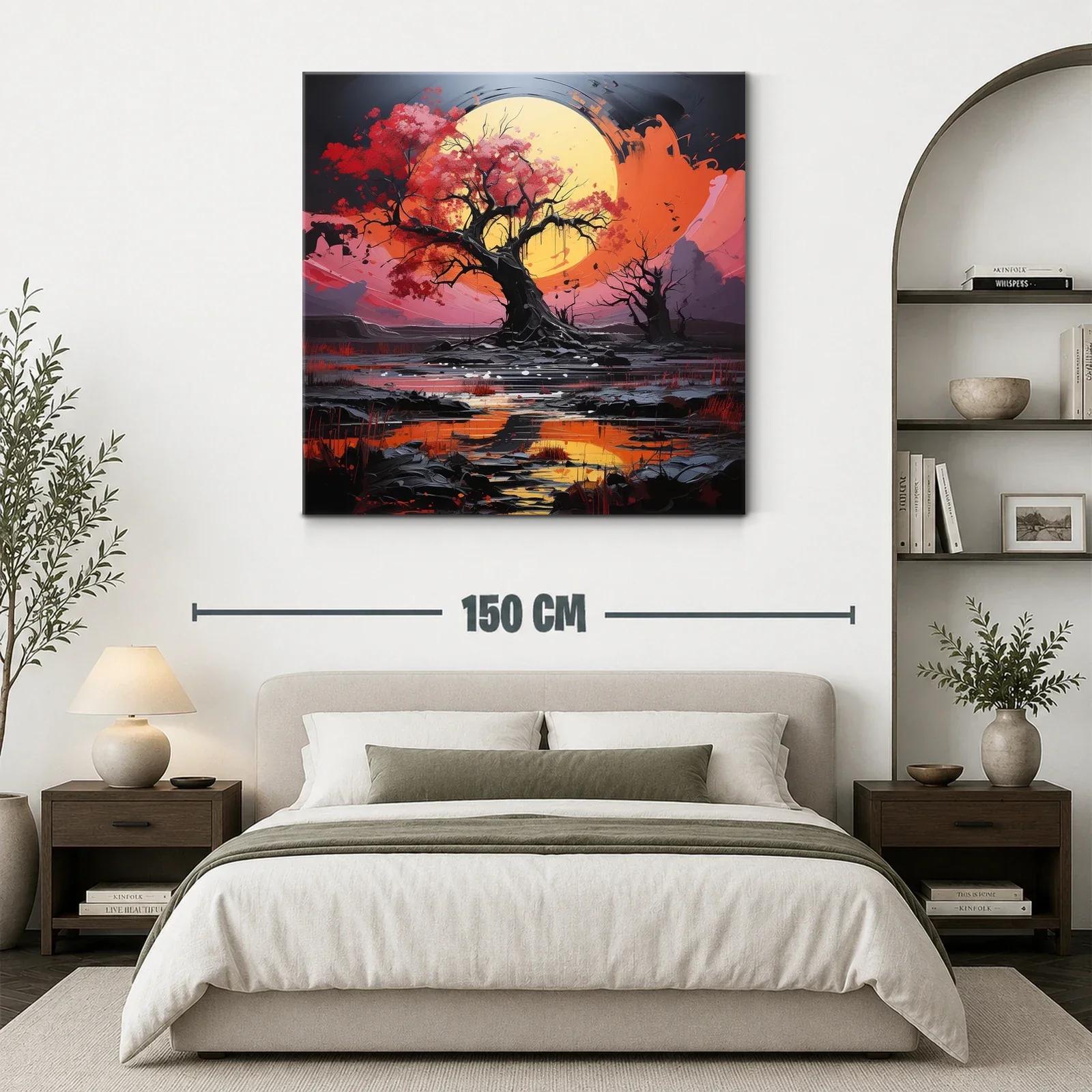 Árbol esplendoroso con luna llena y reflejos vibrantes — miniatura 3