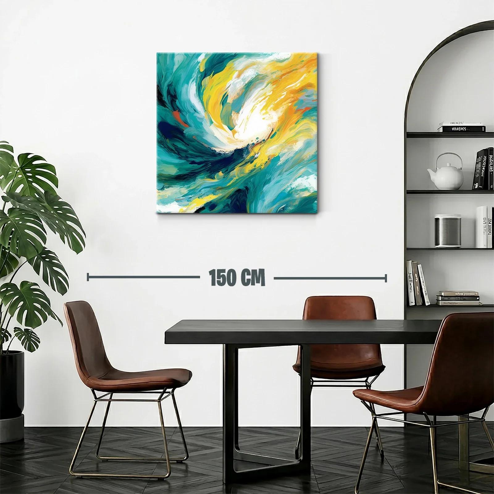 Cuadro abstracto con vibrantes tonos turquesa y amarillo — miniatura 2