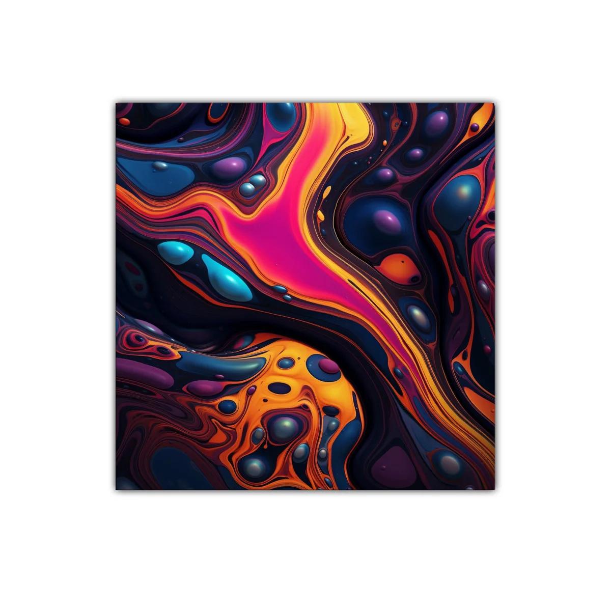 Cuadro abstracto con formas fluidas y colores vibrantes