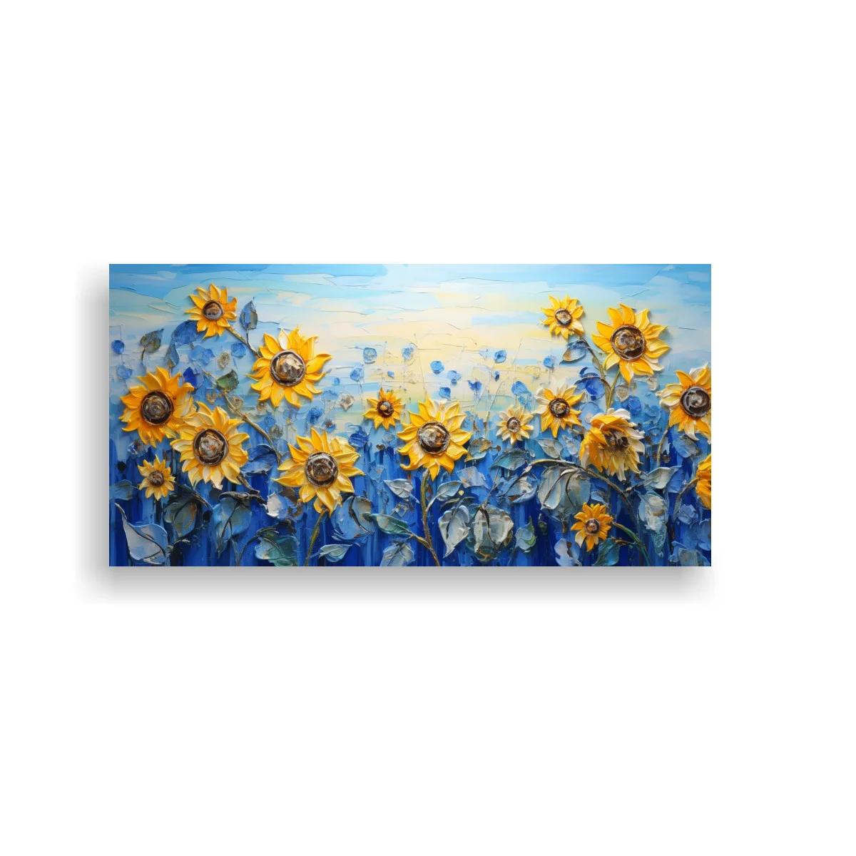 Cuadro de girasoles con cielo luminoso