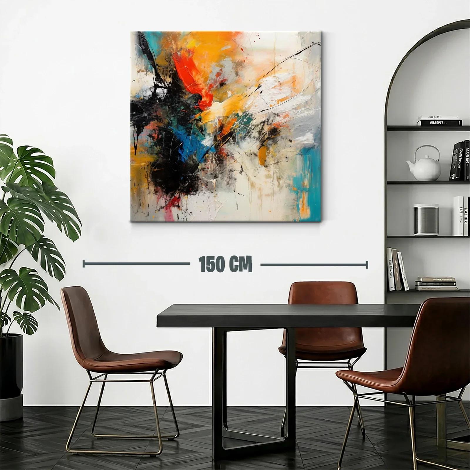Cuadro abstracto vibrante con tonos cálidos y fríos — miniatura 2