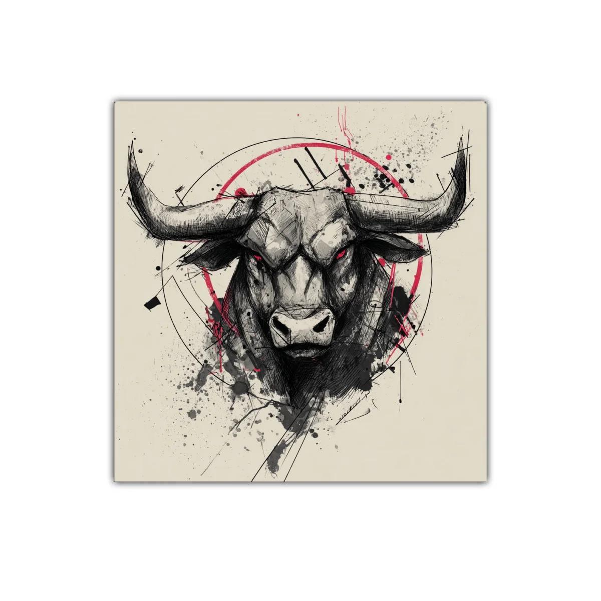Impactante ilustración de toro con mirada penetrante roja