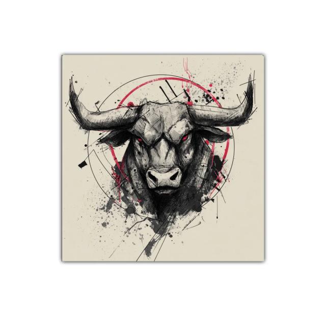 Impactante ilustración de toro con mirada penetrante roja