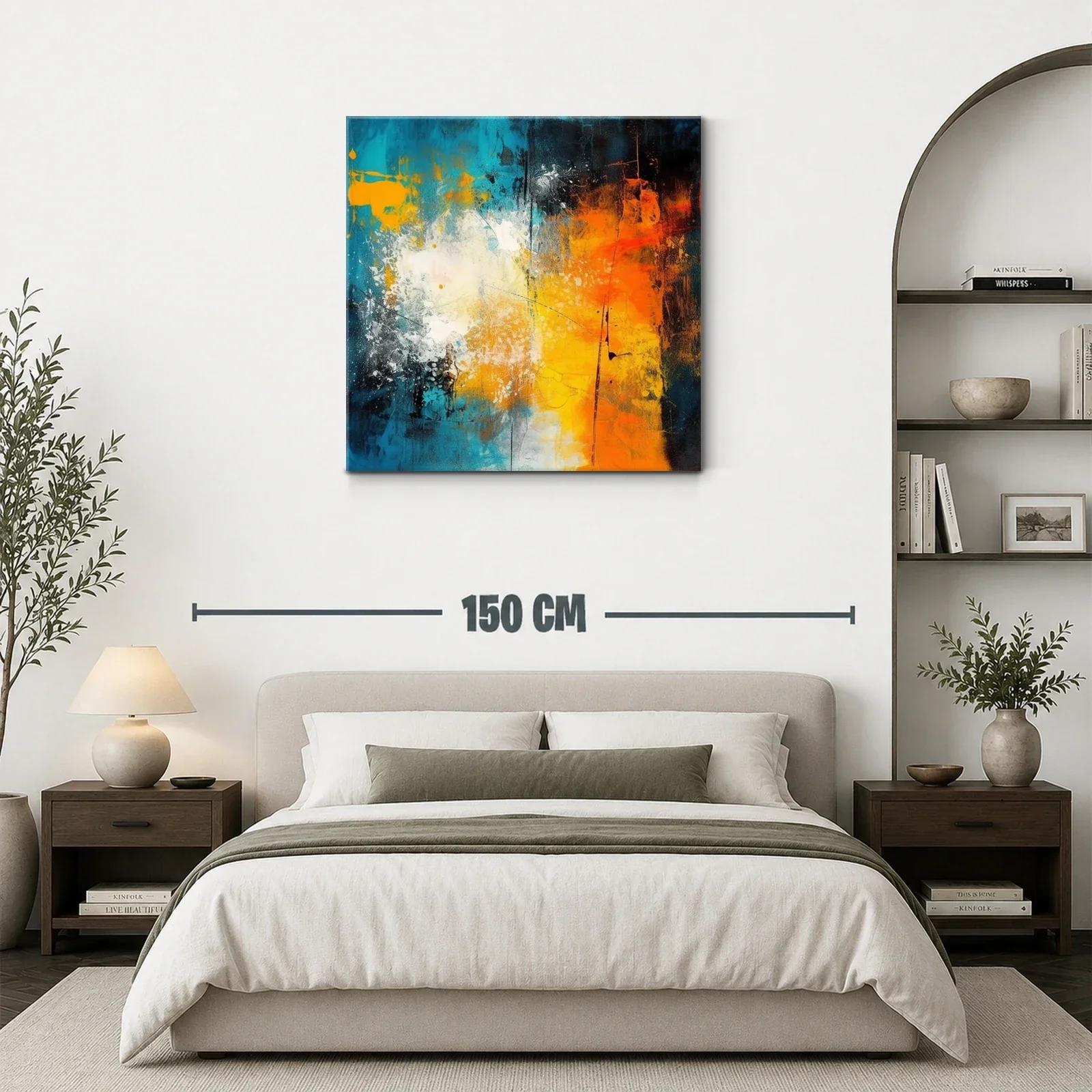Cuadro abstracto vibrante con tonos azul y naranja intenso — miniatura 3