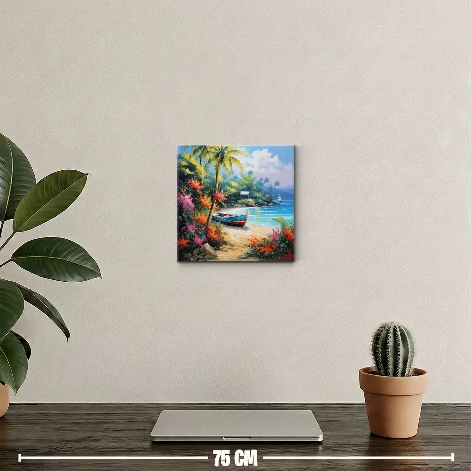 Paisaje tropical con barca en playa paradisíaca y flora vibrante — miniatura 2