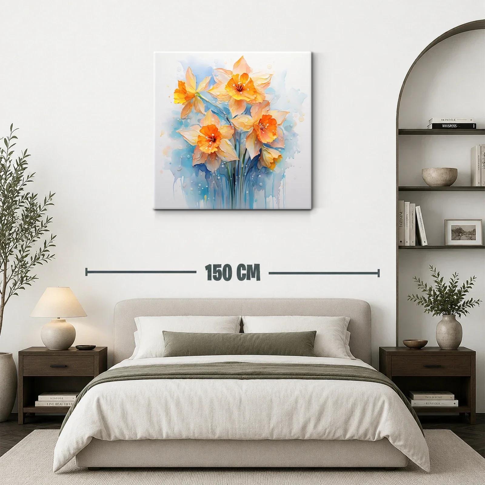 Cuadro floral con narcisos en tonos cálidos y azules suaves — miniatura 3